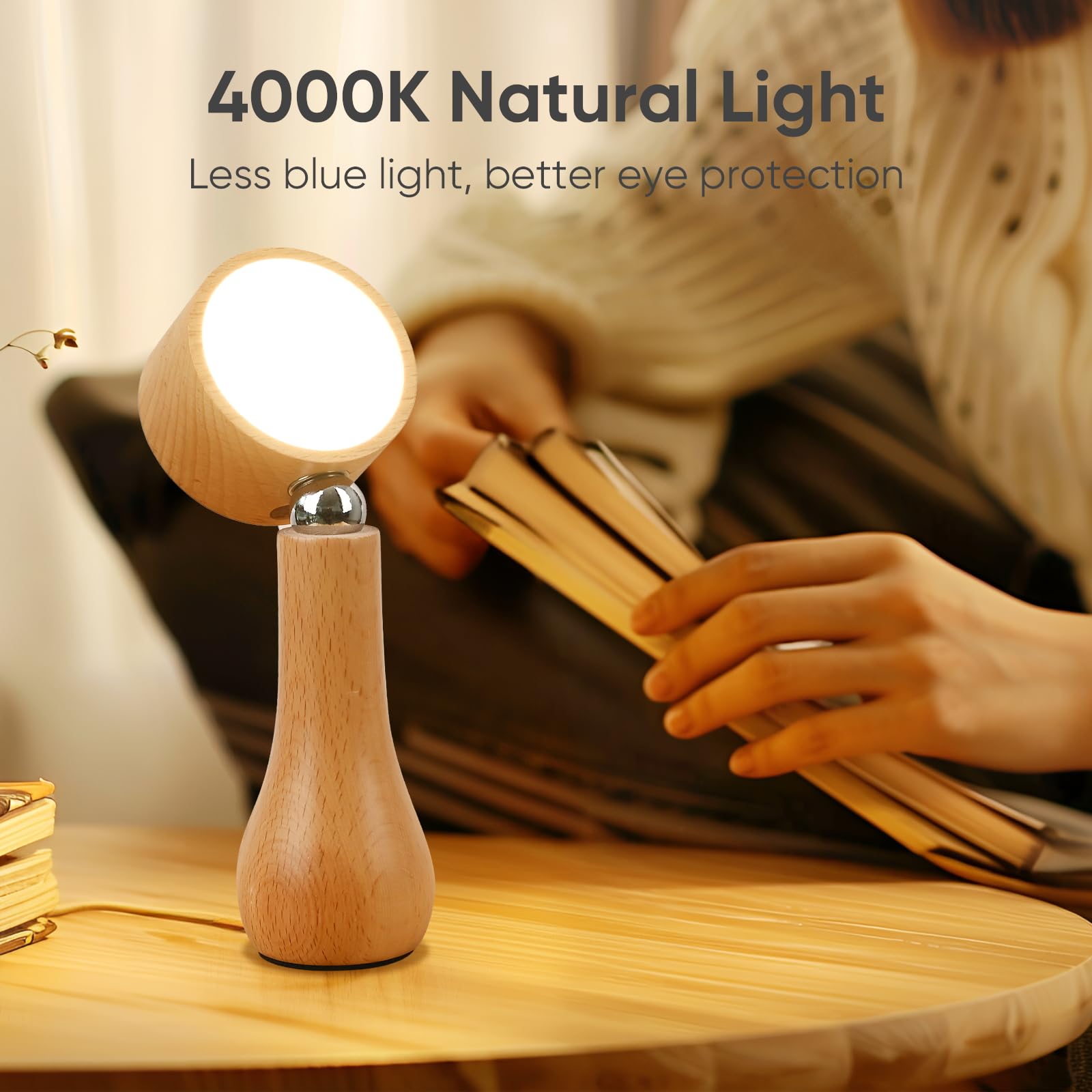 Moroommt Wooden Small Bedside Table Lamp, Portable Touch Switch Cordless Lamp, Rechargeable Battery Operated Desk Lamps For Bedrooms, Stepless Dimming, 360° Rotate Magnetic Ball, Night Light For Birthday