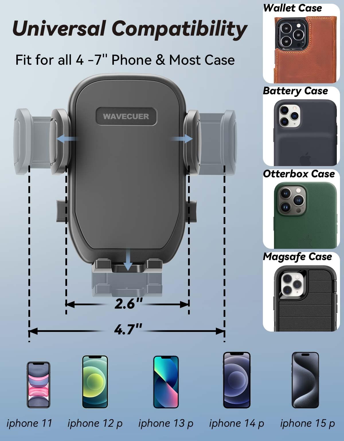 Wavecuer Cup Holder Phone Mount For Car, Phone Cup Holder For Car Iphone With Expandable Base, Compatible With Iphone Samsung All Phones (1 Pack)