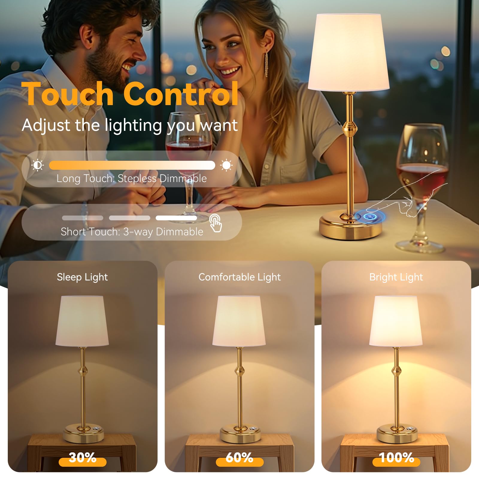 Kozeota Portables Cordless Led Table Lamp, 4000Mah Wireless Rechargeable Battery Operated Powered Light, Dimmable Table Lamp For Dining Room, Bedroom, Bedside, Bar, Night Light, Camping, Patio (Bronze)