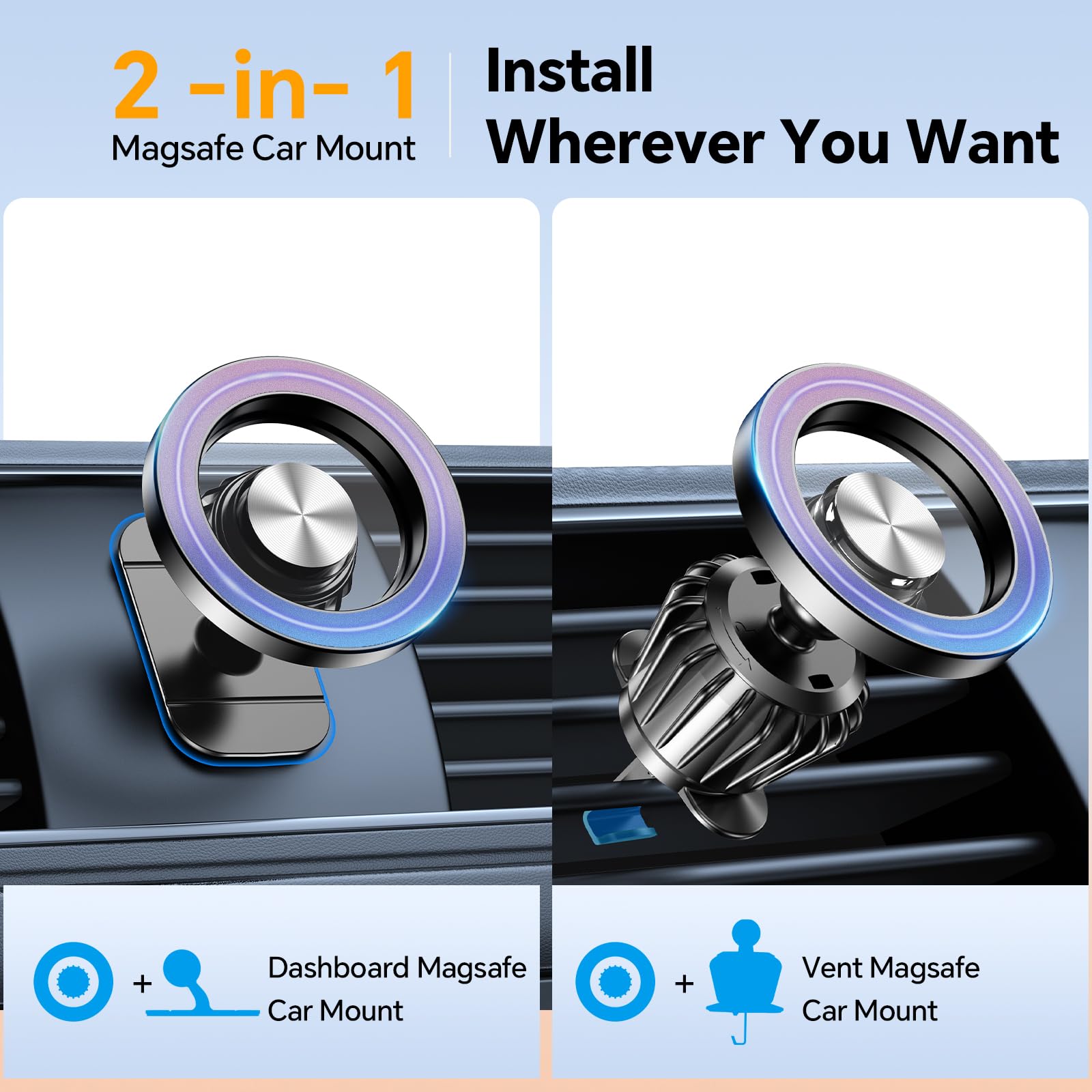 Kaistyle For Magsafe Car Mount Vent【20 Strong Magnets】For Iphone Magnetic Car Mount【360°】Cell Phone Mount For Car【Hands 】Air Vent Phone Holder For Car Accessories For Women Men Iphone 16 15 14 13 12 Plus