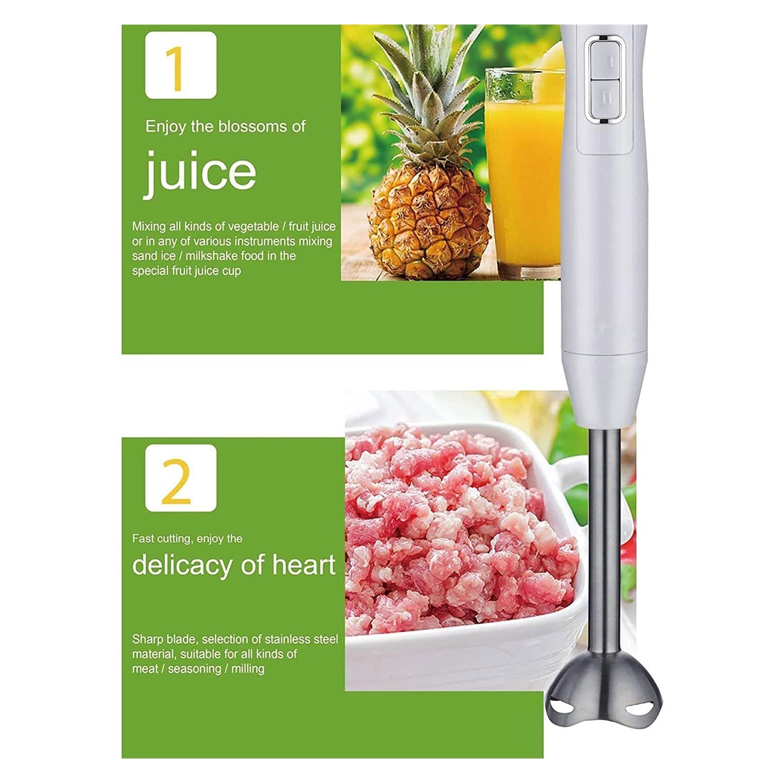 Hhwksj Immersion Hand Blender Powerful 250 Watt, Smart Stick With Titanium Steel Blades, Food Processor Blender Combo For Multi-Purpose Smoothie/Whisk/Chopper/Soup/Juicer/Crush Ice