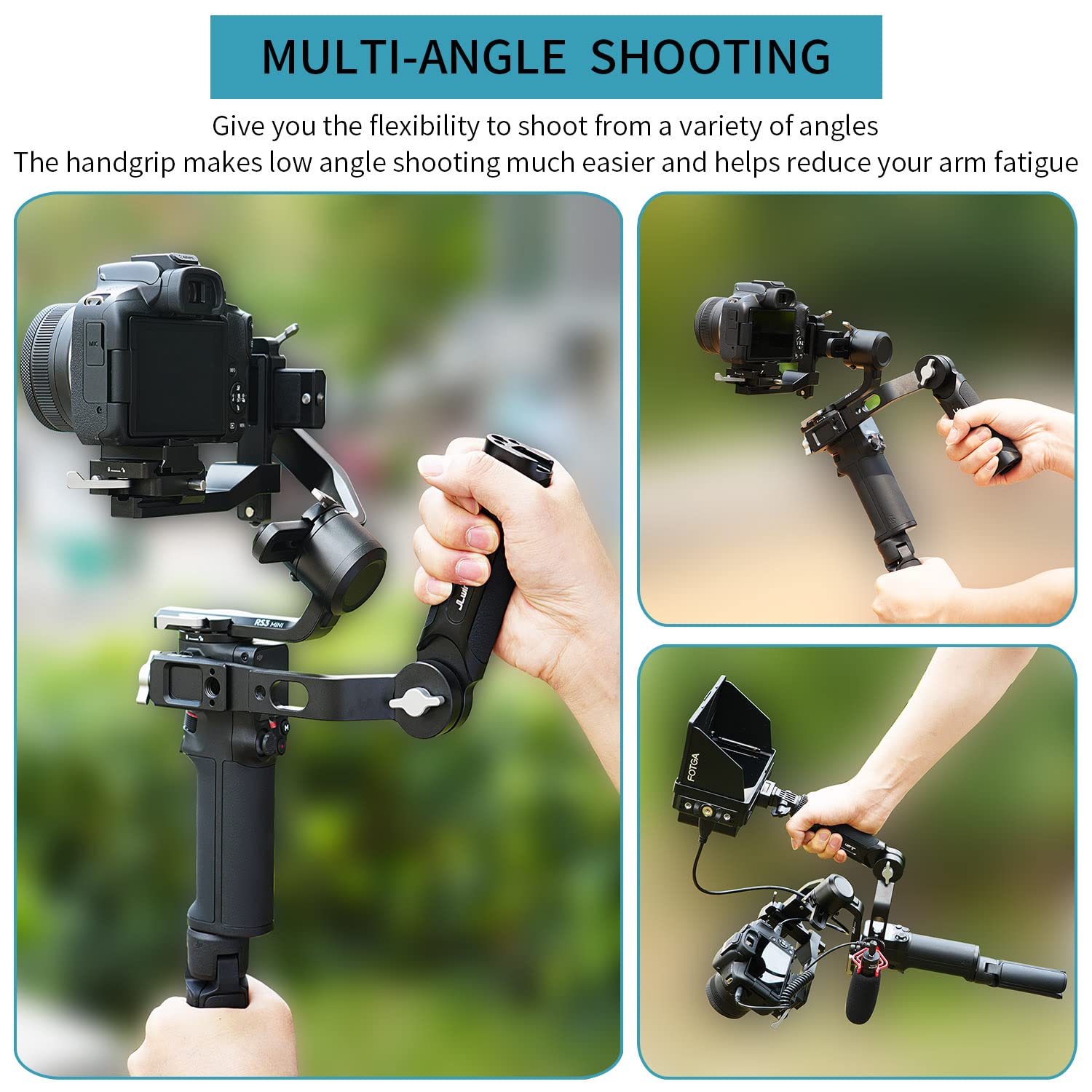 Fotga Angle Adjustable Handle Hand Grip Handhold Bracket Stabilizer For Dji Ronin Rsc 2 / Rs 2 / Rs 3 / Rs 3 Pro/Rs 3 Mini / Rs4 And Pro Gimbal Stabilizer
