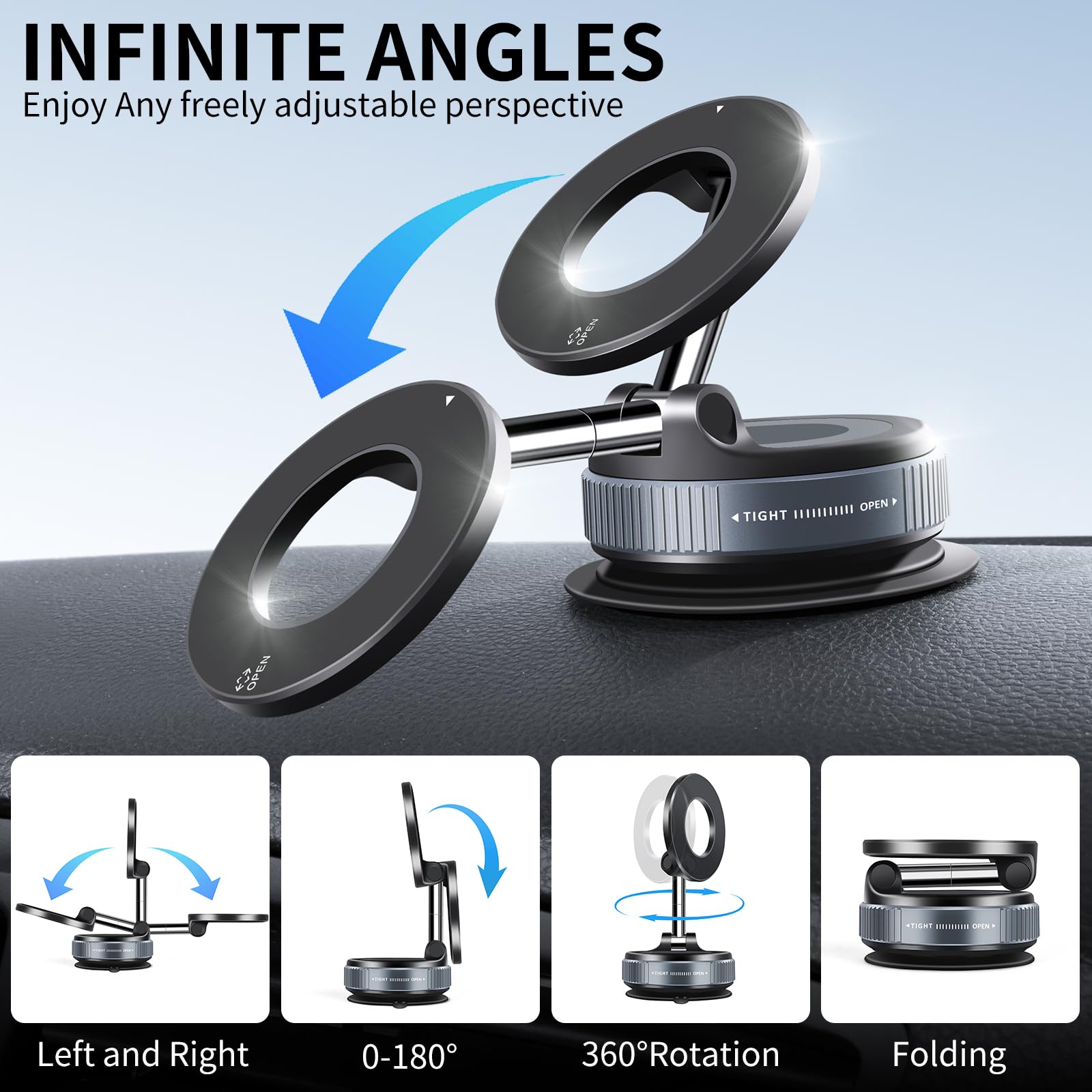 Ilkcc Vacuum Suction Magnetic Phone Holder,   Vacuum Suction Cup Mount For Magsafe, 360° Adjustable Foldable Portable Magnetic Car Phone Stand For Cars/Gyms/Mirrors/Smooth Surface (Black)