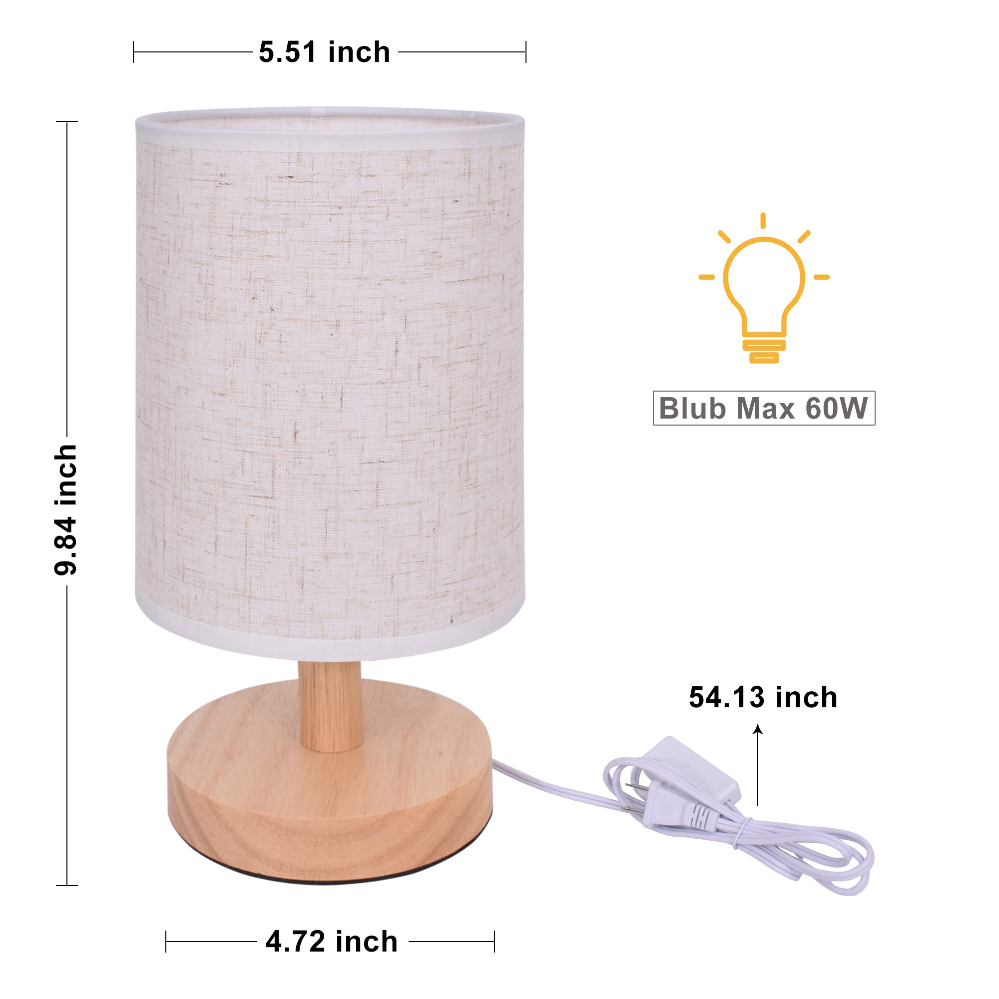Achuai Small Table Lamp Mini Bedside Night Light Wooden Simple Desk Nightstand Lighting With Linen Shade For Bedroom, Living Room, Kids Room (Including Led Bulb) (Round)