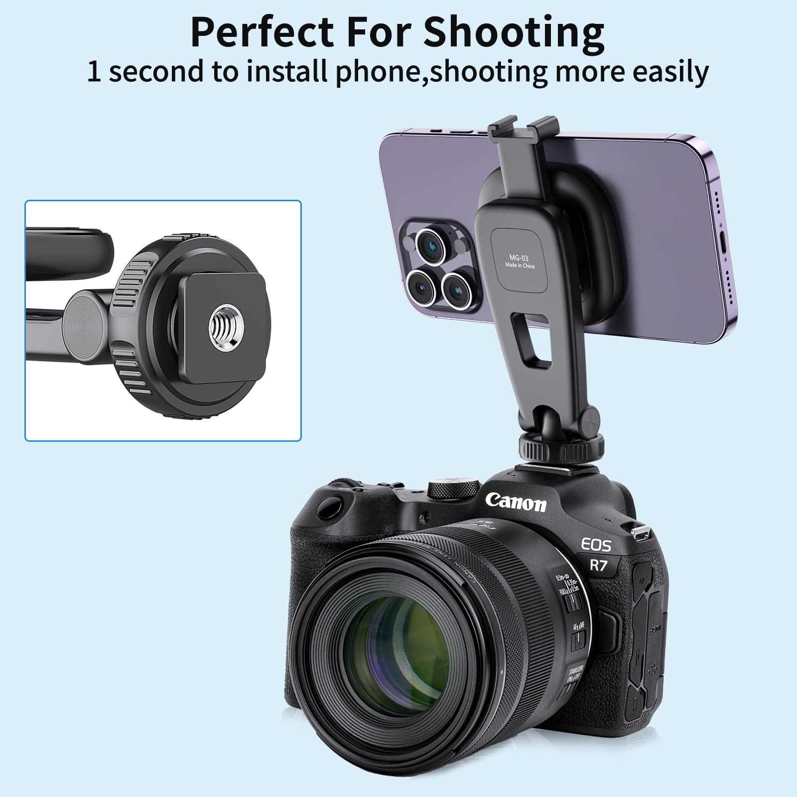 Vrig Express Mg-03 Magnetic Phone Tripod Mount,Tripod Mount For Magsafe W Cold Shoe For Iphone 14.13.12 Series,Magnetic Ring Compatible With All Phones & All Cases,360° Rotation,For Tripods,Cameras