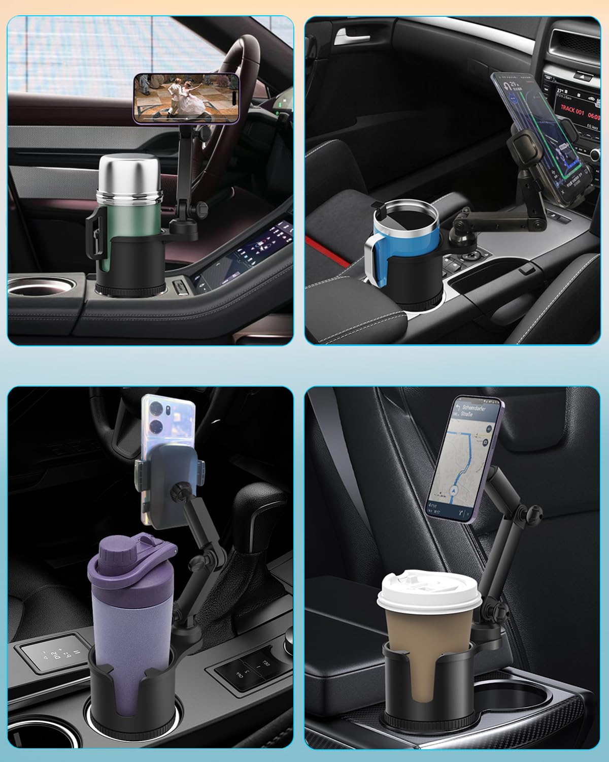 Easkkty Cup Phone Holder For Car With Expandable Base, 2 In 1 Adjustable Hands  Cell Phone Holders Car Cupholder Mount, Friendly Fit Large Bottle & Iphone All Cellphone For Truck Suv  No Shake Design