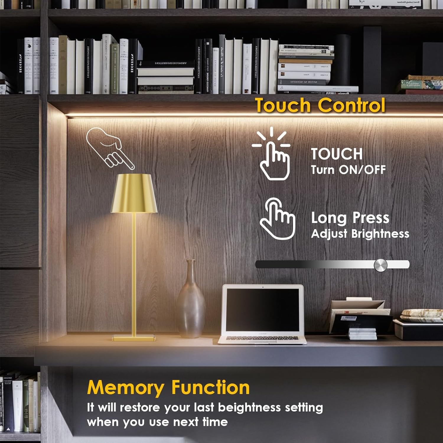 Howskys 2 Pack Cordless Table Lamps, 5500Mah Battery Powered, 3000K Warm White Rechargeable, Ip54 Indoor/Outdoor (Gold)