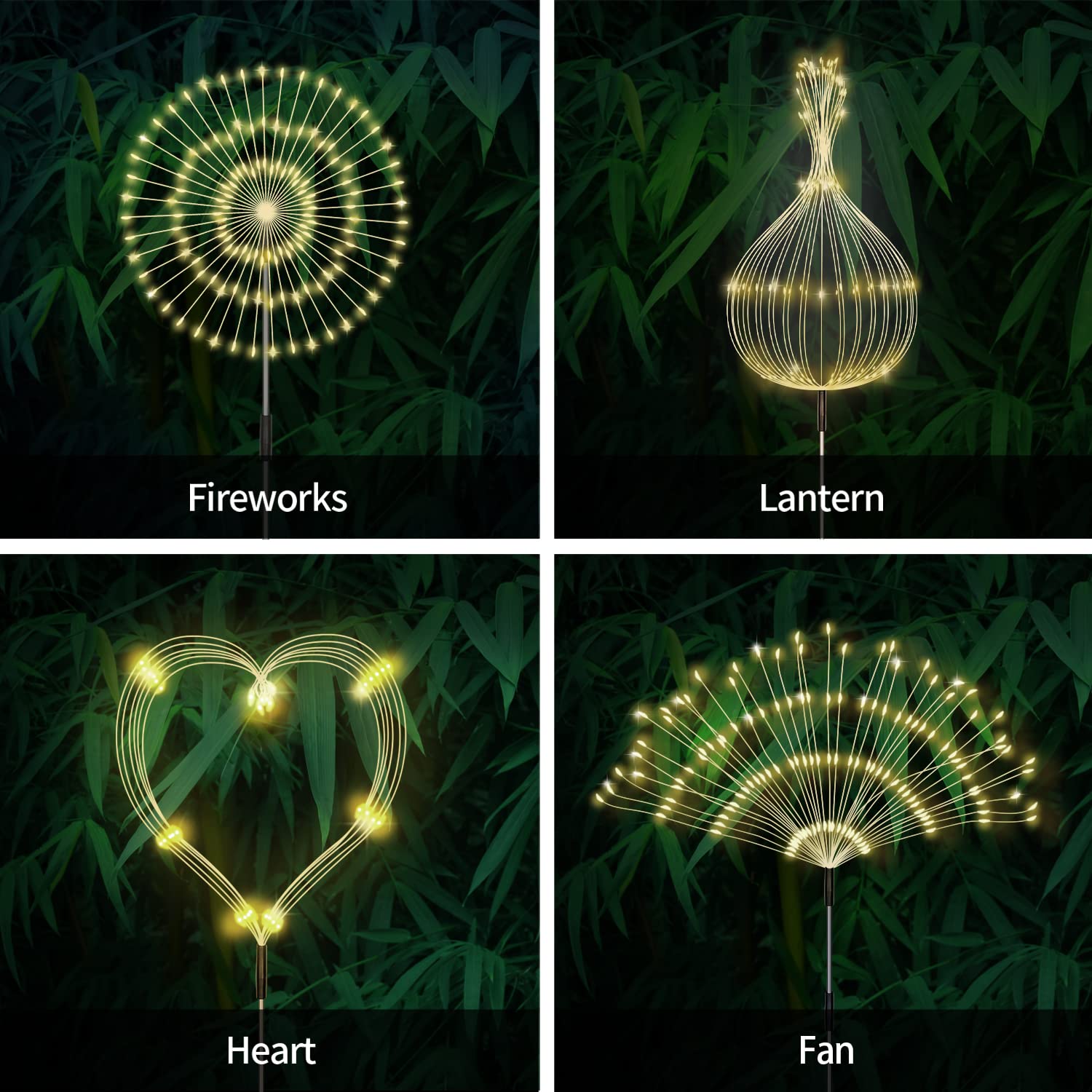 Unihoh Solar Outdoor Warm White Garden Lights, 4 Pack Firework With 120 Led Starburst String 8 Modes Fairy With Remote, For Wedding Christmas, Lawn Backyard Party Patio Decoration