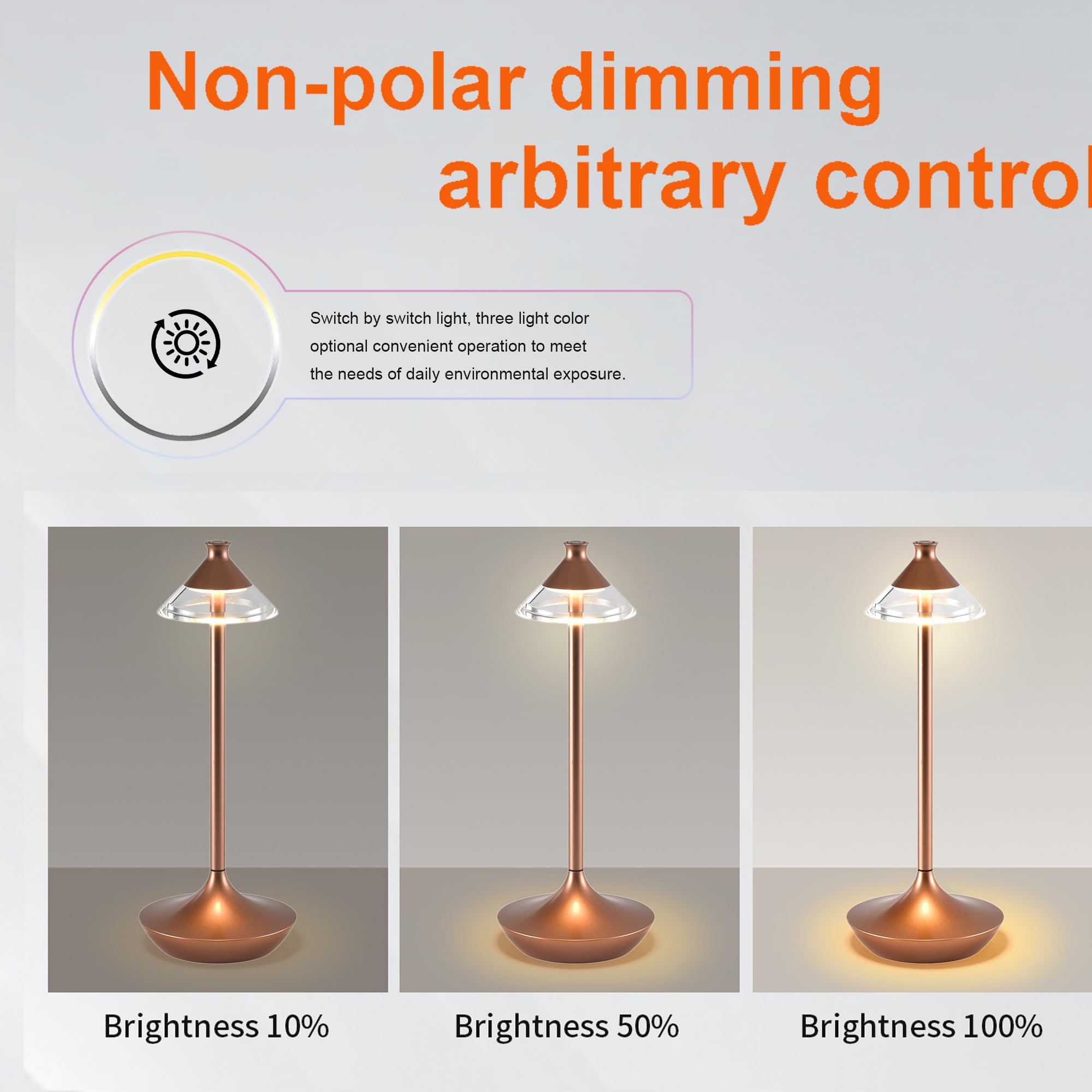 Atvsalf Rechargeable Cordless Touch Lamps,Battery Powered Lamp 3 Level Dimmable Table Lamp In Aluminium 3000K Rose Gold Touch Lamps For Bedroom/Bedside Lamp/Desk-004
