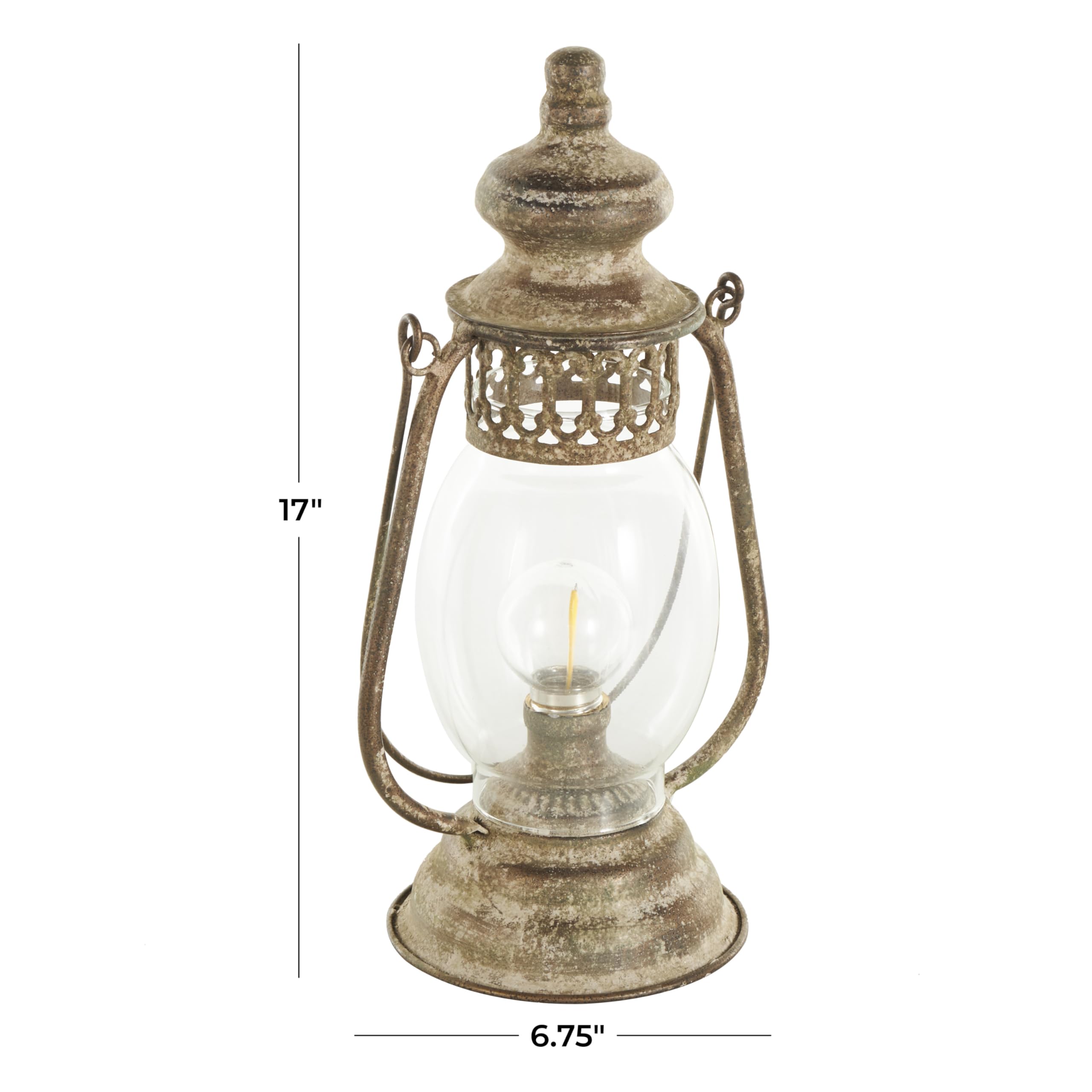 Deco 79 Metal Room Accent Lamp Distressed Antique Style Lantern Table Lamp, Lamp 7" X 5" X 17", Bronze