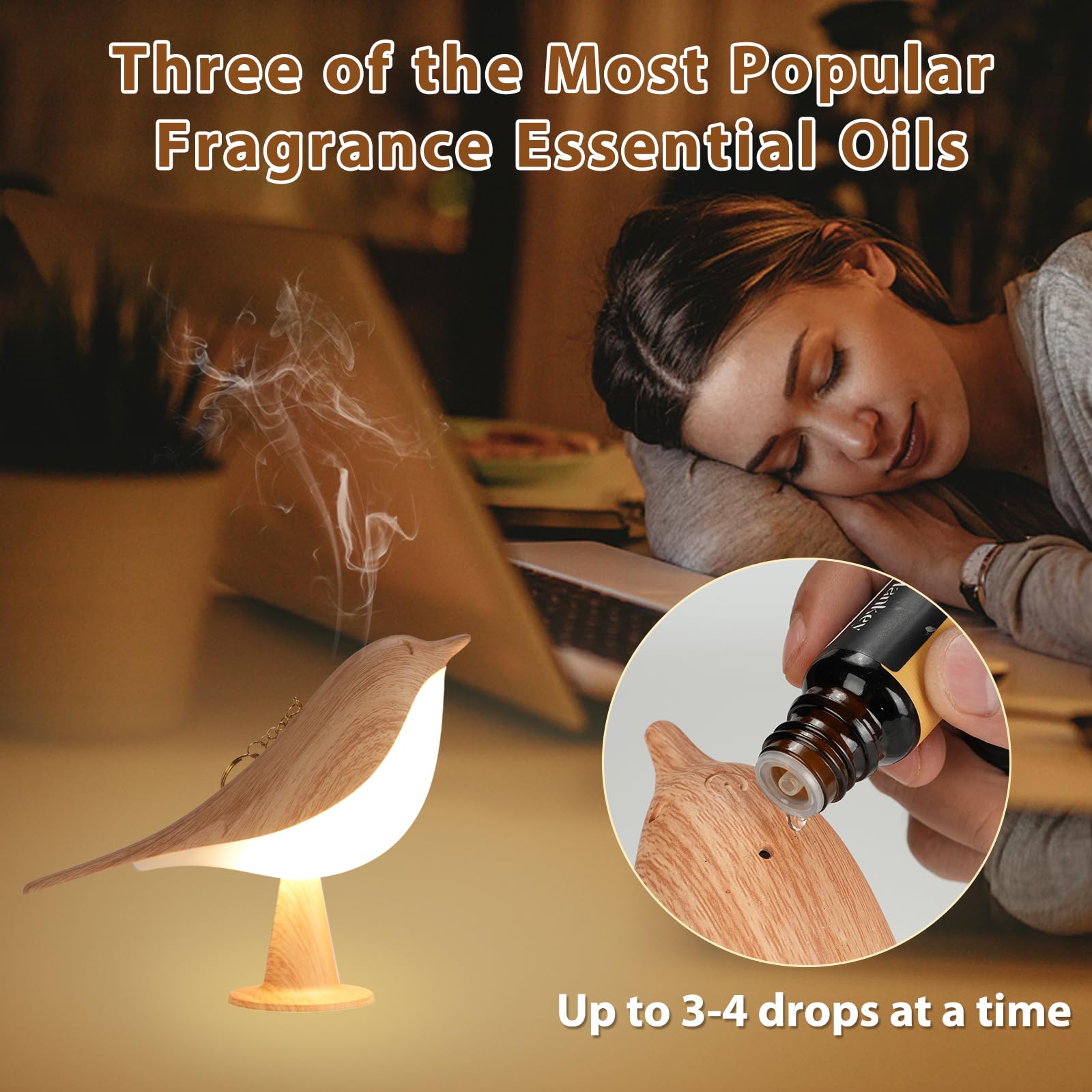 Lenporl 2 Pack Bird Led Table Lamp Touch Sensor Bedside Aroma Lamps With 3 Level Brightness Rechargered Abs Dimmable, Cute Creative Bird Night Light For Kids Nursery, Home,Office,3 Essencial Oils