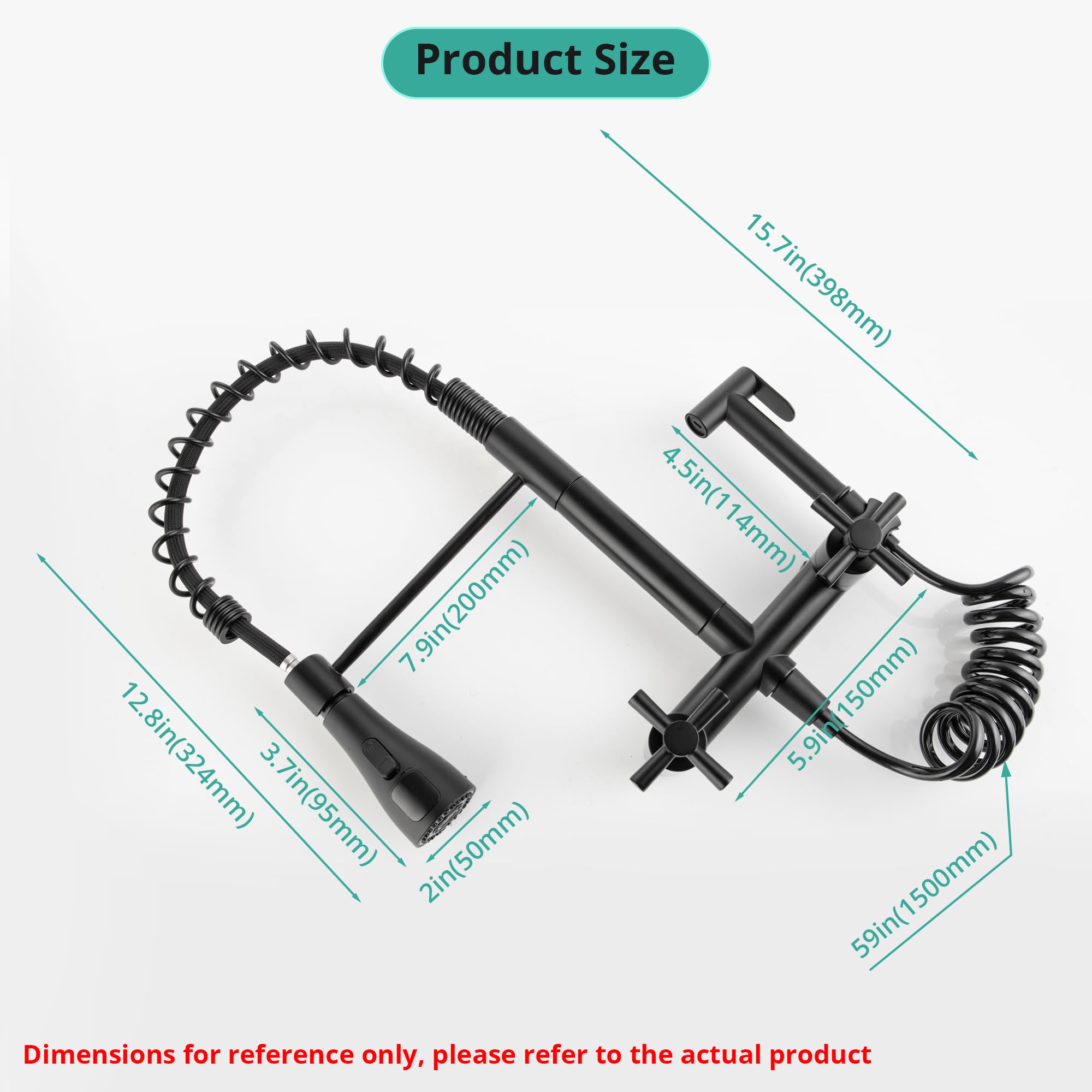 Jphomes Wall Mount Kitchen Faucet 8 Inch Center Kitchen Sink Faucet, 2 Handles Commercial Sink Faucet With Temperature Display Head For Kitchen Laundry Room, Matte Black