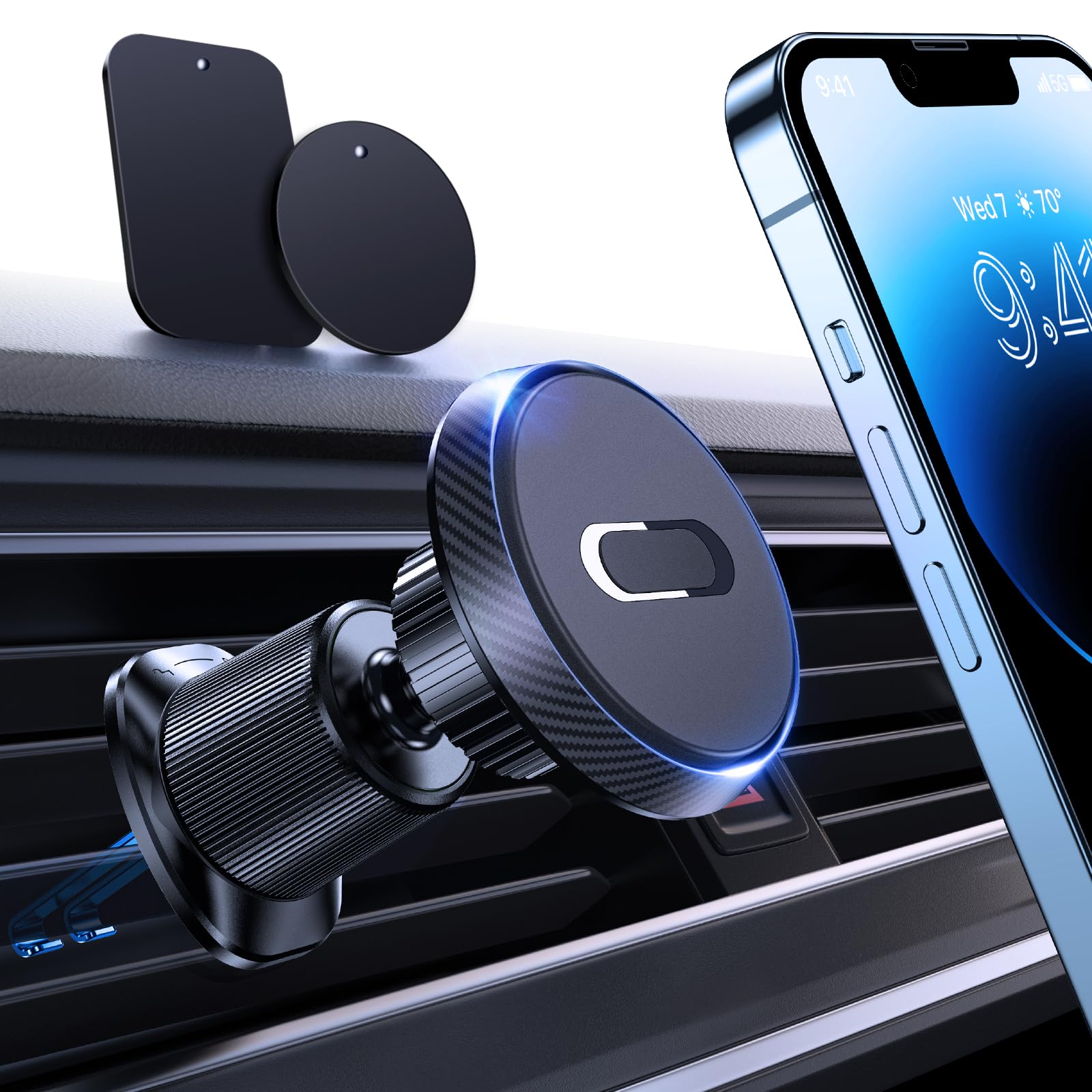 Miracase Magnetic Phone Holder For Car, [Never Blocking] Hands  Universal Car Phone Holder, Strong Magnets Phone Mount, Vent Clip Cell Phone Mount For Iphone And All Smartphone