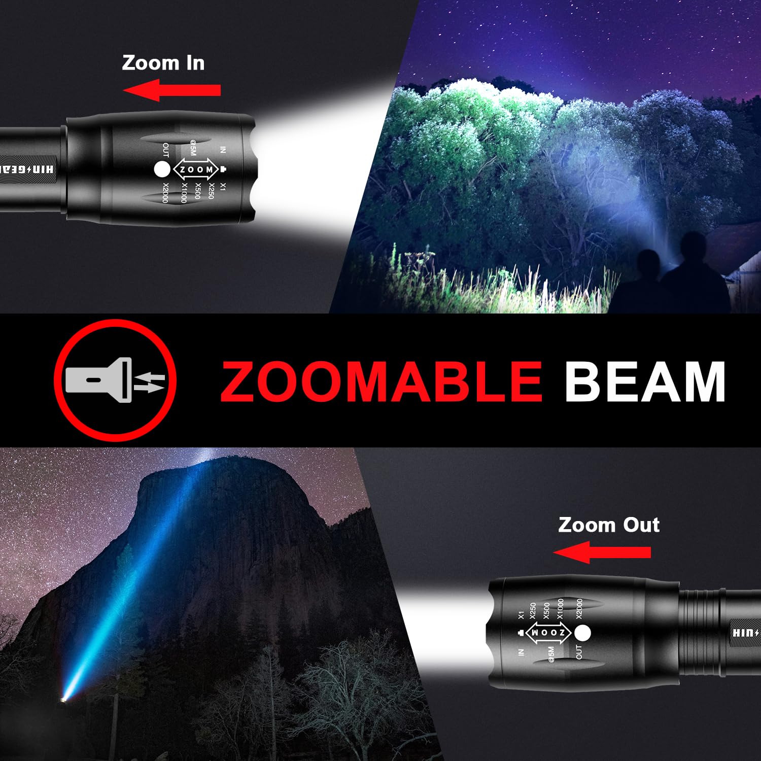 Hinsgear 1 Mode Flashlights 4 Pack, Super Bright Zoomable Led Utility Flashlight High Lumens, Water Resistant Portable Pocket Flash Light For Emergency, Camping, Home, And  - Sl2000