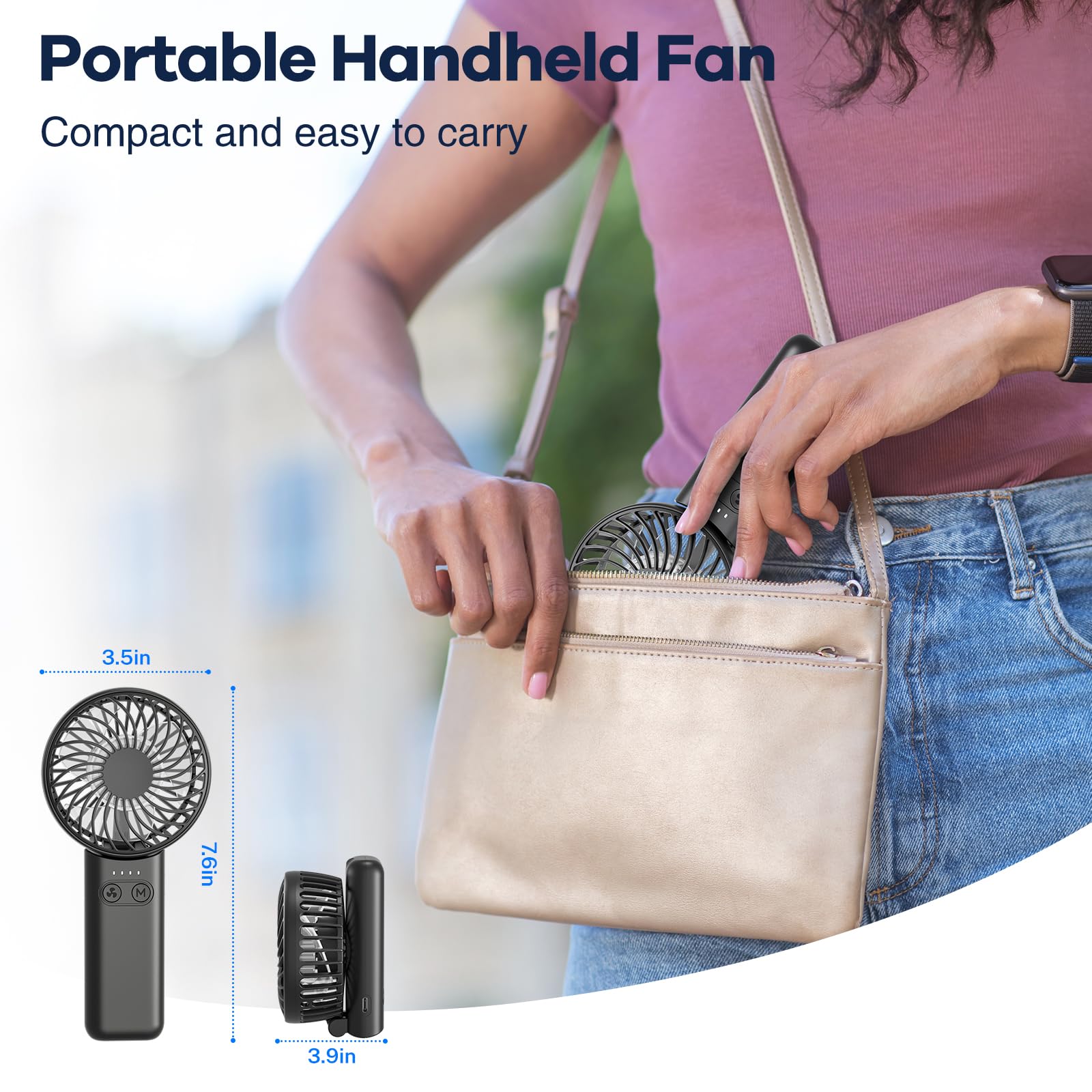 Handfan Handheld Fan, 5 Speeds Strong Airflow Hand Fan [Max 27 Working Hours], 180° Foldable Compact