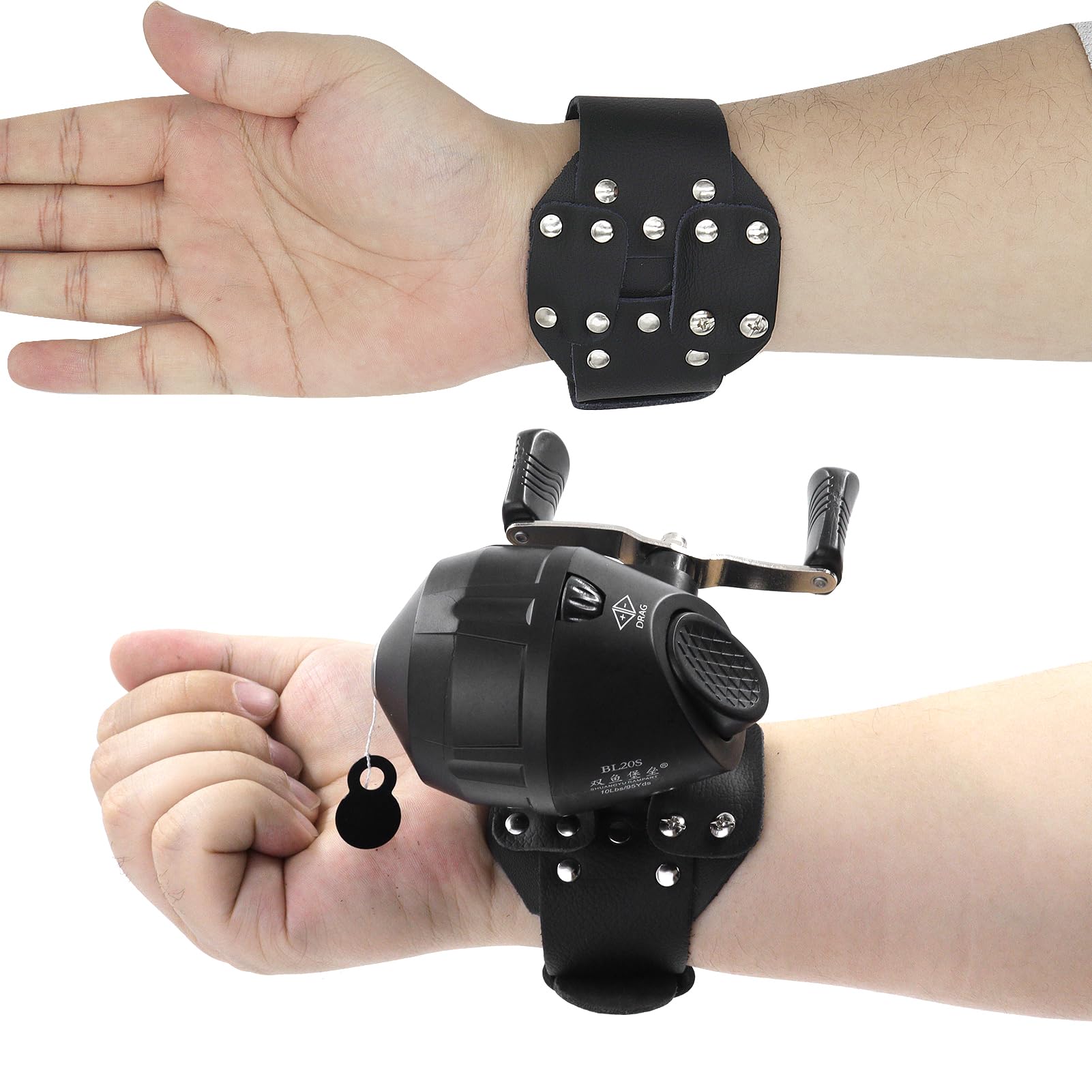 Zhuoce Fishing Reel Kit With Wristband And Hand Guard For Slingshot Fishing Darts Reel Leather Wrist Wrap For Shooting