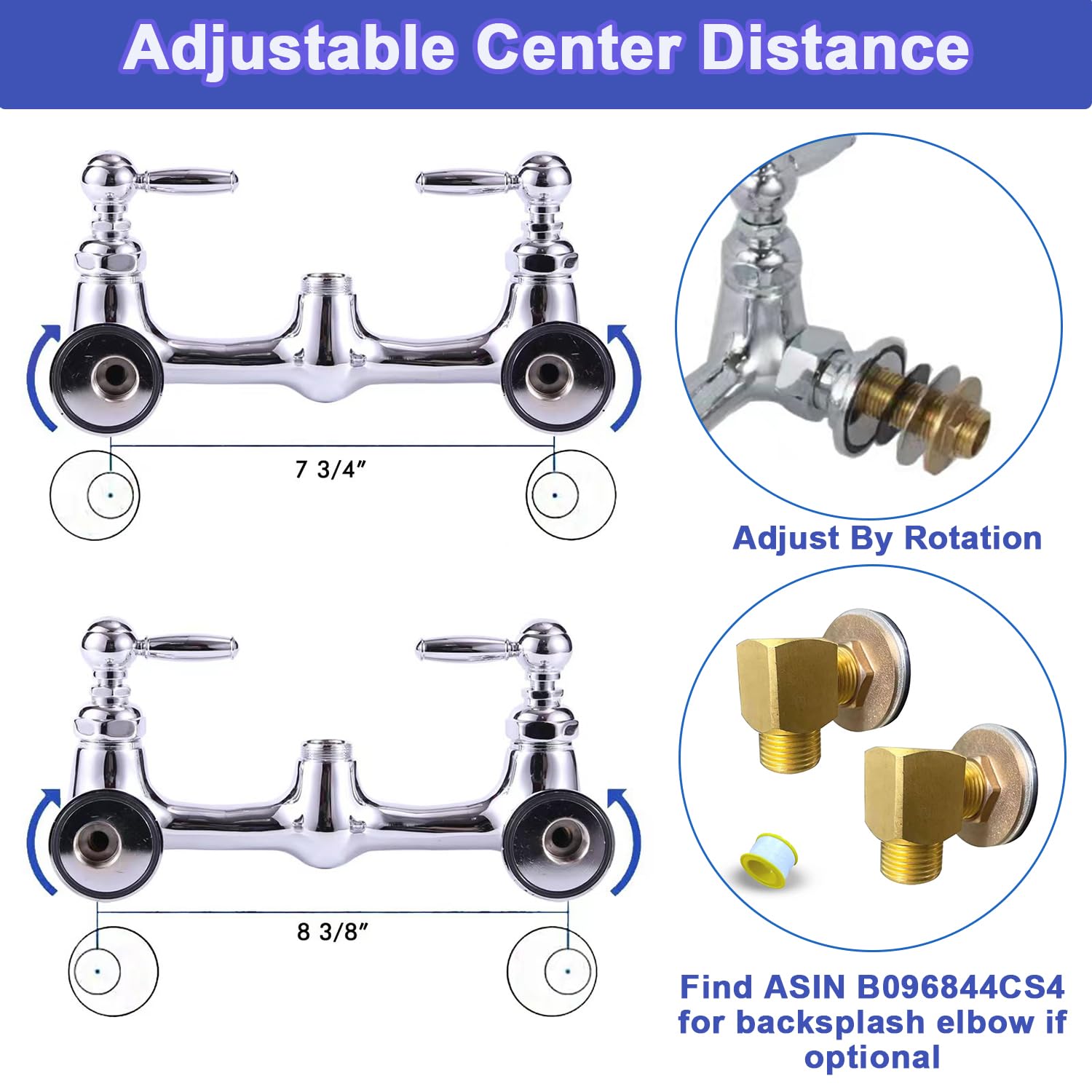 Agahpay Commercial Faucet With Sprayer Wall Mount Kitchen Faucet 8 Inch Center Commercial Sink Faucet 42" Height With Longer Strong Hose 12 Inch Stainless Steel Spout For 3 Compartment Sink Restaurant Hotel
