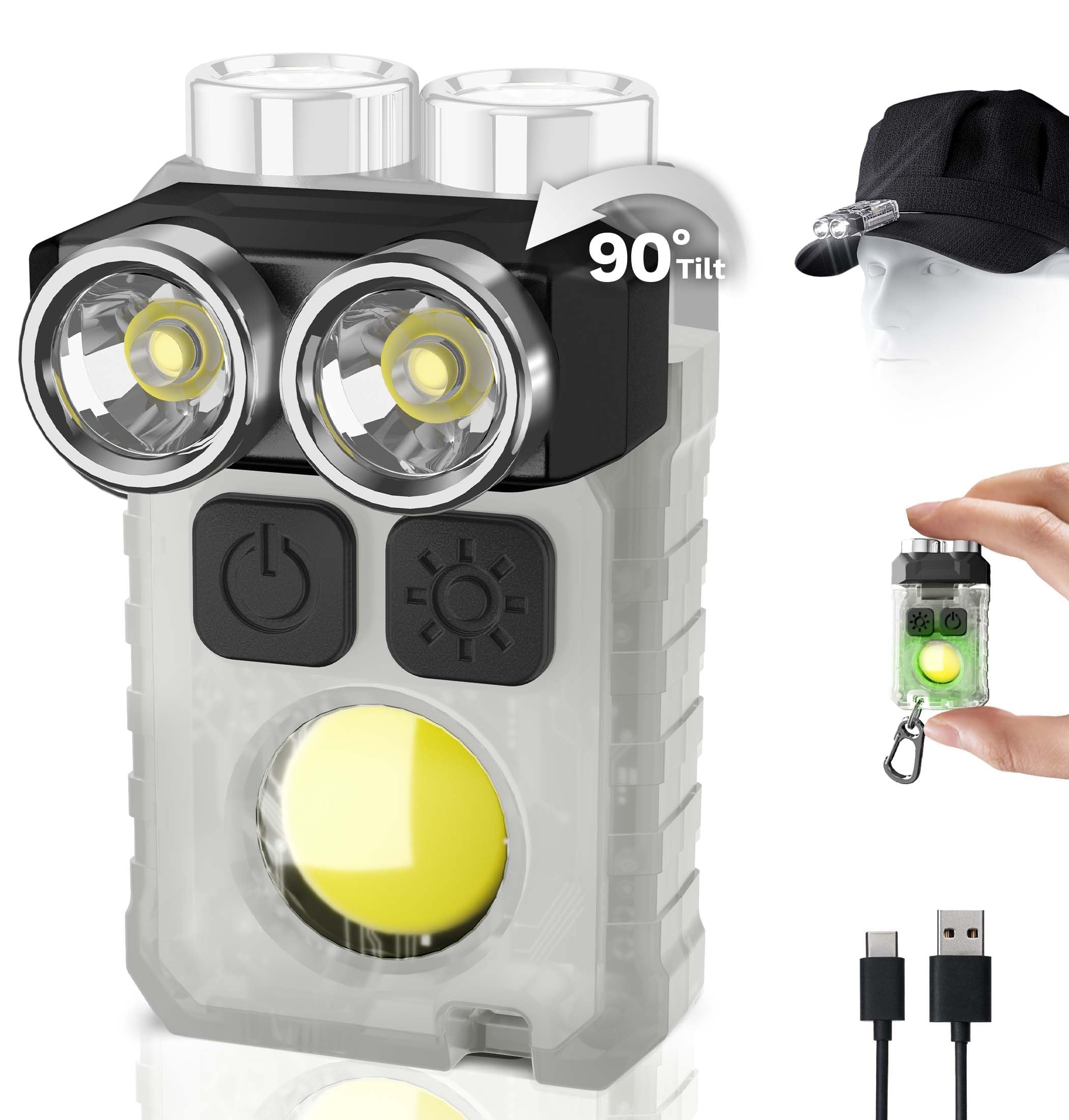Clakap Rechargeable Edc Flashlight, 1200Lm Keychain Flashlight With Cob Floodlight, 11 Modes Magnetic Small Flashlight 90°Head Swivels Portable Mini Pocket Light With Clip For Camping, Outdoor, 