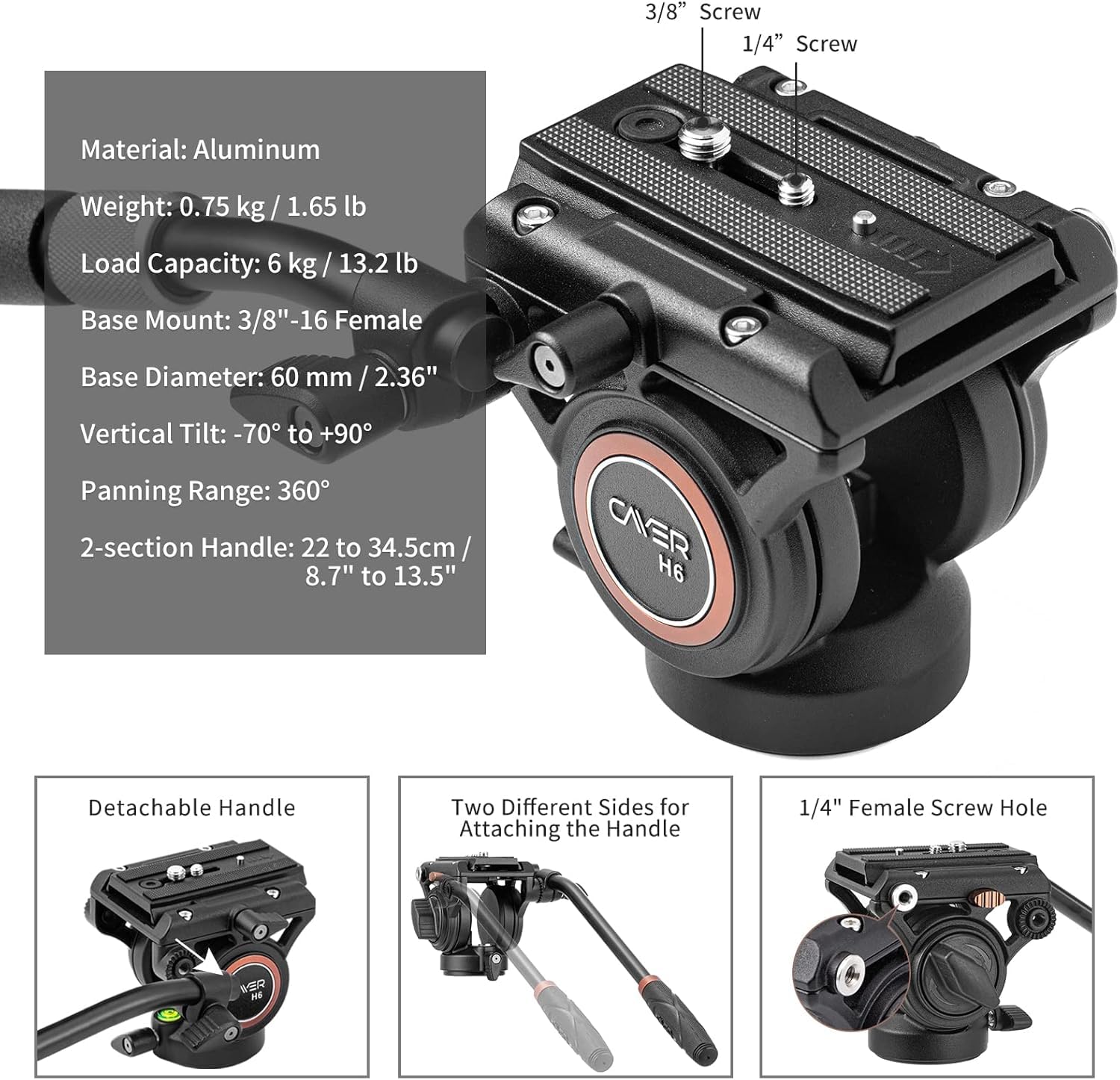 Cayer Cf2451 67 Inch Carbon Fiber Video Tripod With Fluid Drag Head, Compact 4 Section Dslr Tripod Converts To Monopod For Canon Nikon Sony Dslr Camera