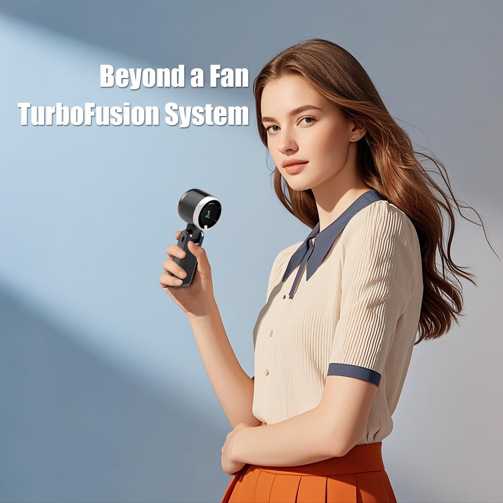 Foldable Handheld Fan, Portable High Speed Rechargeable 10000Mah Mini Turbo Fan, Digital Display