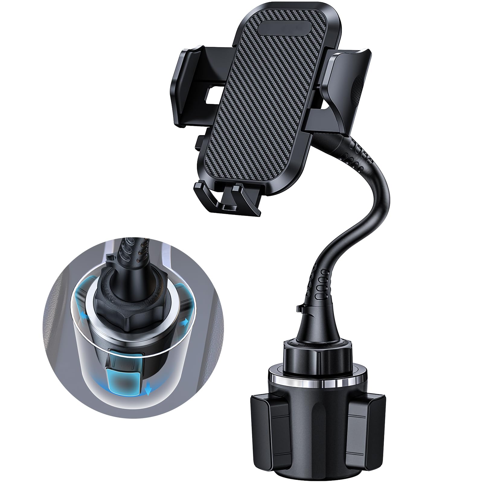 Danmus  Car Cup Holder Phone Mount With Extendable Base, [15-In Adjustable Long Gooseneck] [Military-Grade] Car Truck Mount Compatible With Iphone 15 14 13 12 Pro Max Samsung S23 All