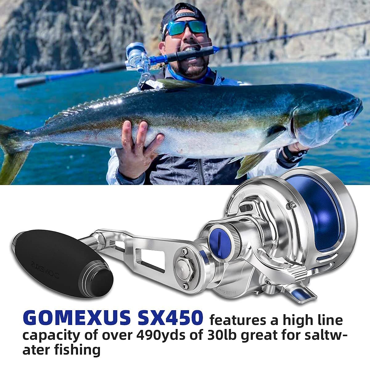 Gomexus Jigging Reel Large Capacity 6.3:1 66Lbs Narrow Spool Smooth Conventional Saltwater Reel Sx450  For Fishing Men