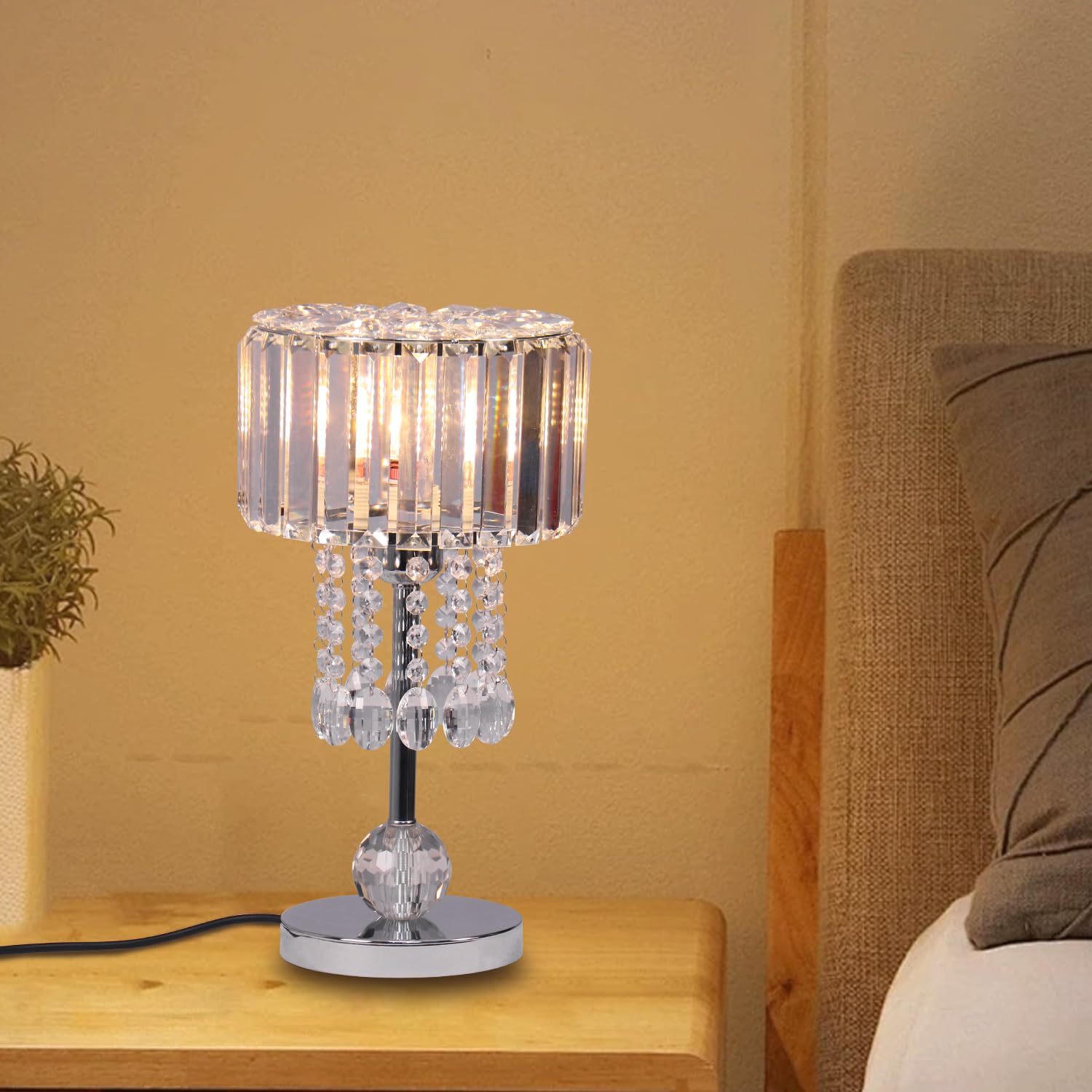 Frixchur Chrome Crystal Table Lamp Bedside Lamp Small Desk Lamp Nightstand Lamp Silver Lamps For Bedrooms Living Room Home Office Kids Room Dorm Reading,7.67 Inch