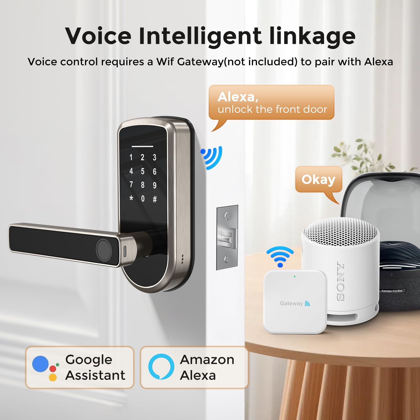 Outne Keyless-Entry Fingerprint Smart Door Lock, Smart Locks For Front Door With Code Passcode App Control All In One Zinc Alloy Electronic Digital Door Lock With Keypad, Easy Installation