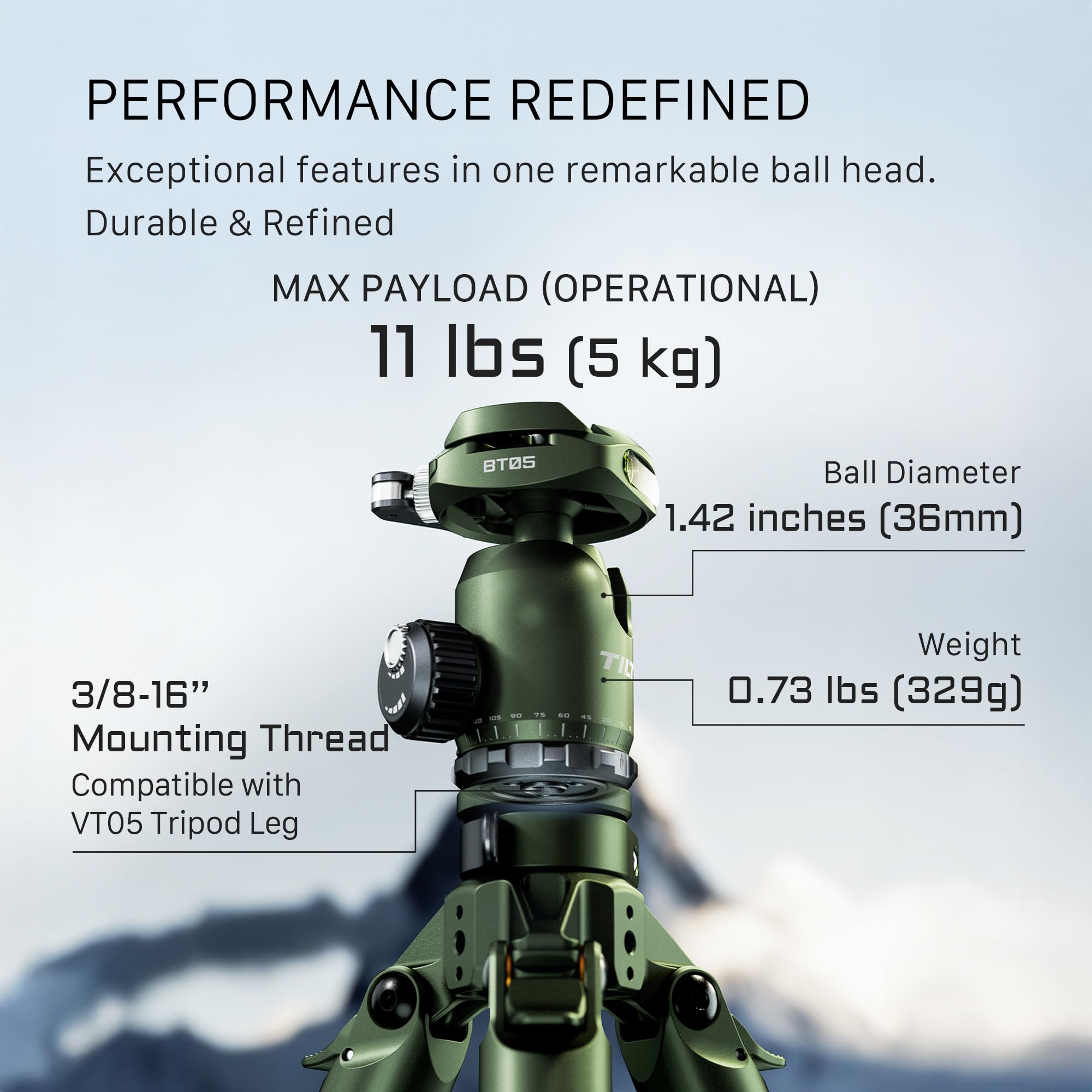 Tilta Travel Ball Head With 3-Stage Carbon Fiber Tripod Legs (5Kg)  11Lbs Load Capacity  Arca Quick Release Plate  Multiple Mounting Points  Low-Angle Shooting (Forest Green)