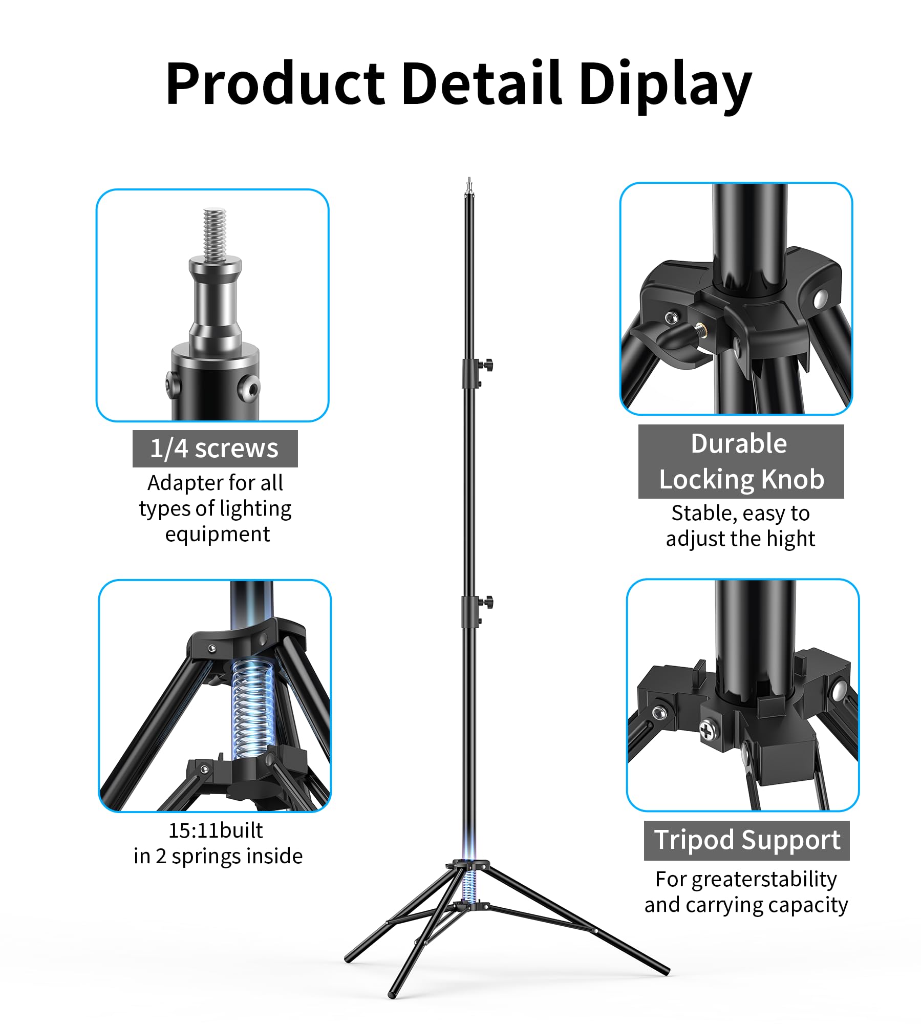 Zecti Light Stand Photography 110/9.2Ft Inches Photo Video Light Tripod Stand With Cellphone Clip Adapter With Both 1/4 And 3/8 Screw Holes Mount