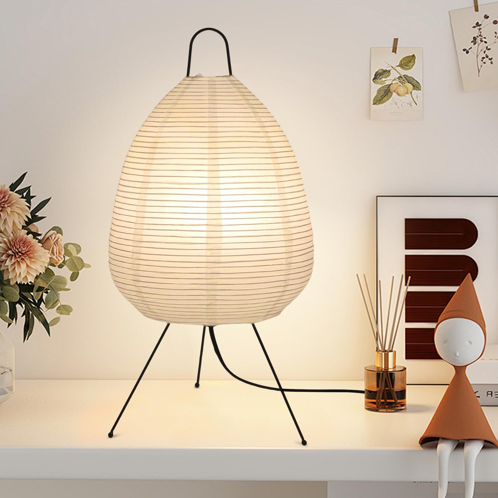 Kuabiz Paper Table Lamp Dimmable Japanese Lantern Lamps With Rice Paper Shade Decoration Standing Light For Bedroom Livingroom Dresser College Dorm Coffee (Classic)