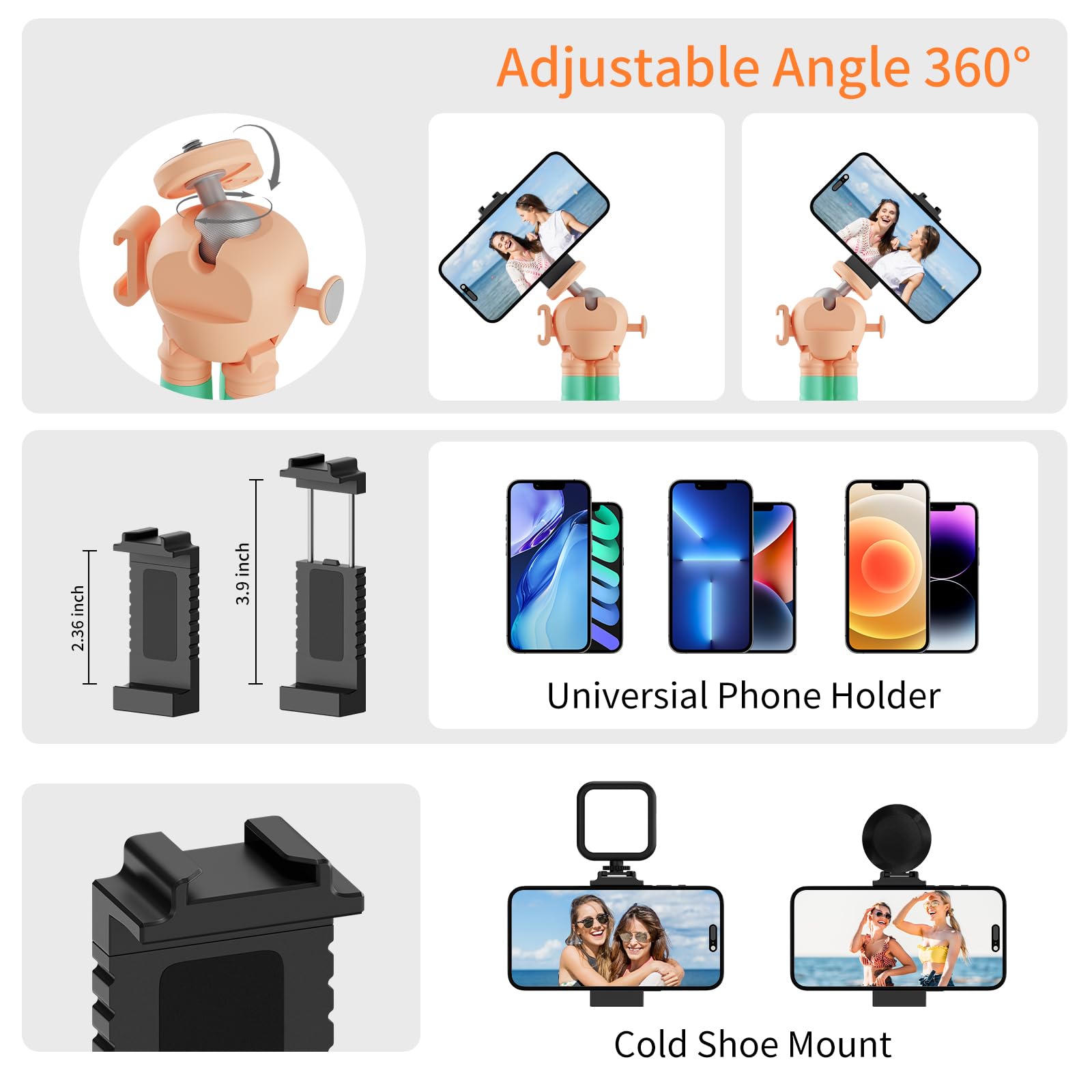 Jishane Flexible Phone Tripod With Wireless Remote & Universal Phone Holder - Portable Octopus Tripod For Cellphone Camera - Perfect For Video Recording, Vlogging, Selfies, Outdoor Travel
