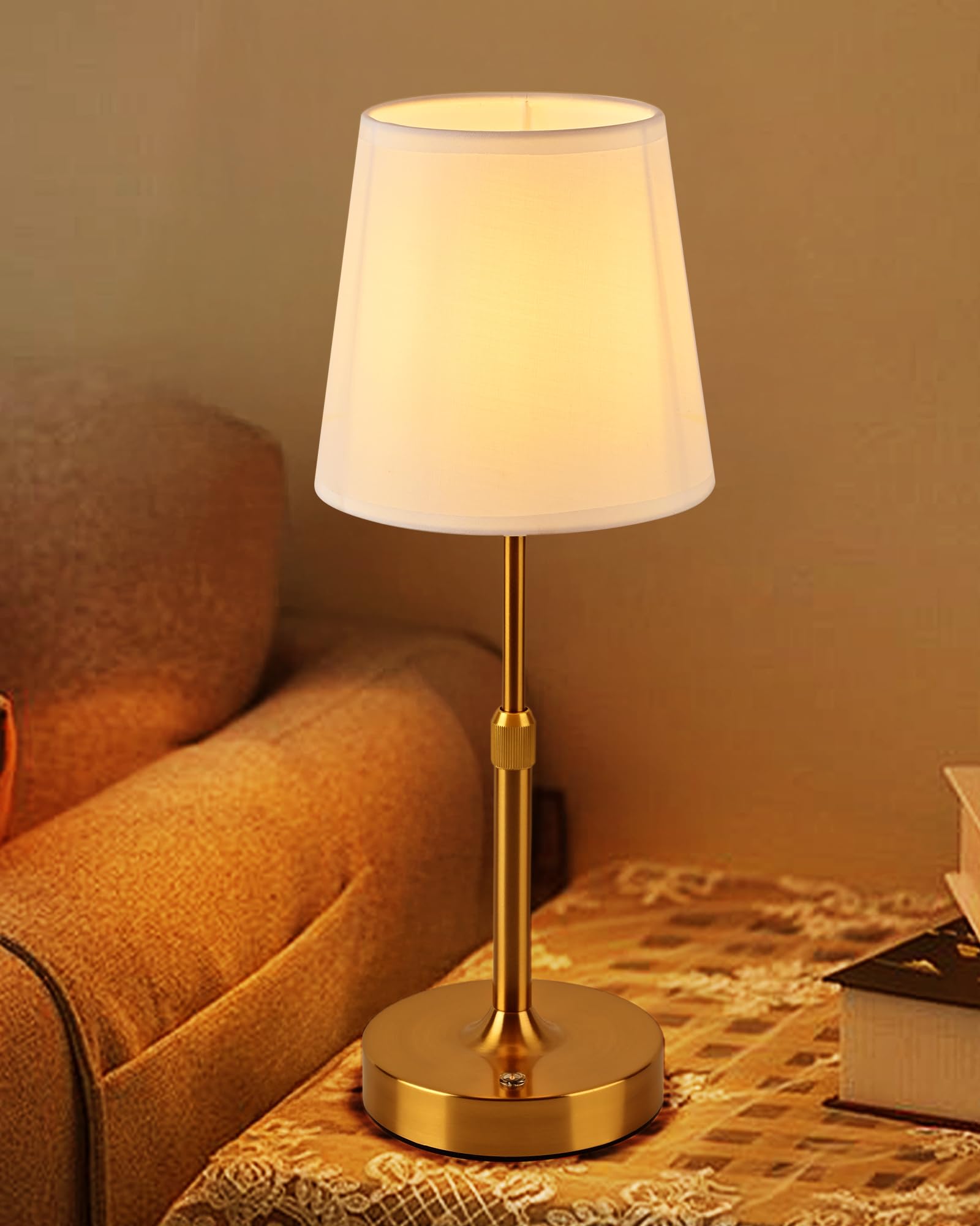 Hiseego Cordless Lamp-Battery Operated Table Lamp-5200Mah Rechargeable With Height Adjustable, Stepless Dimming Touch Control Wireless Lamp For Bedroom, Dining Table, Kitchen Counter, Nightstand(Gold)