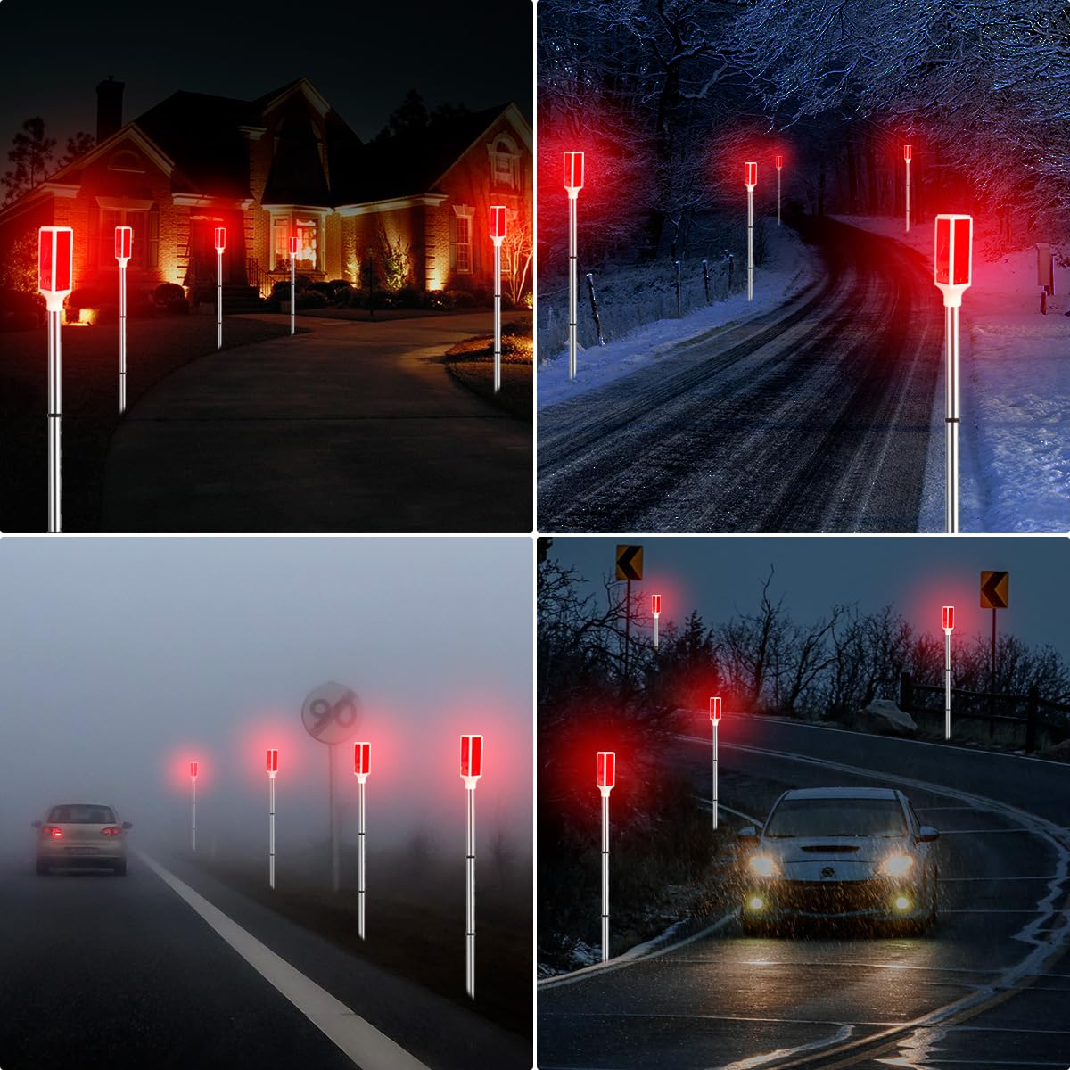 Aolyty Solar Lights Outdoor, Waterproof Driveway Markers Reflective, Warning Flash Light With 2 Lighting Modes, Led Solar Light 4 Pack For Parking Lots, Yard, Sidewalk, Stop Sign, 30 Inches (Red)