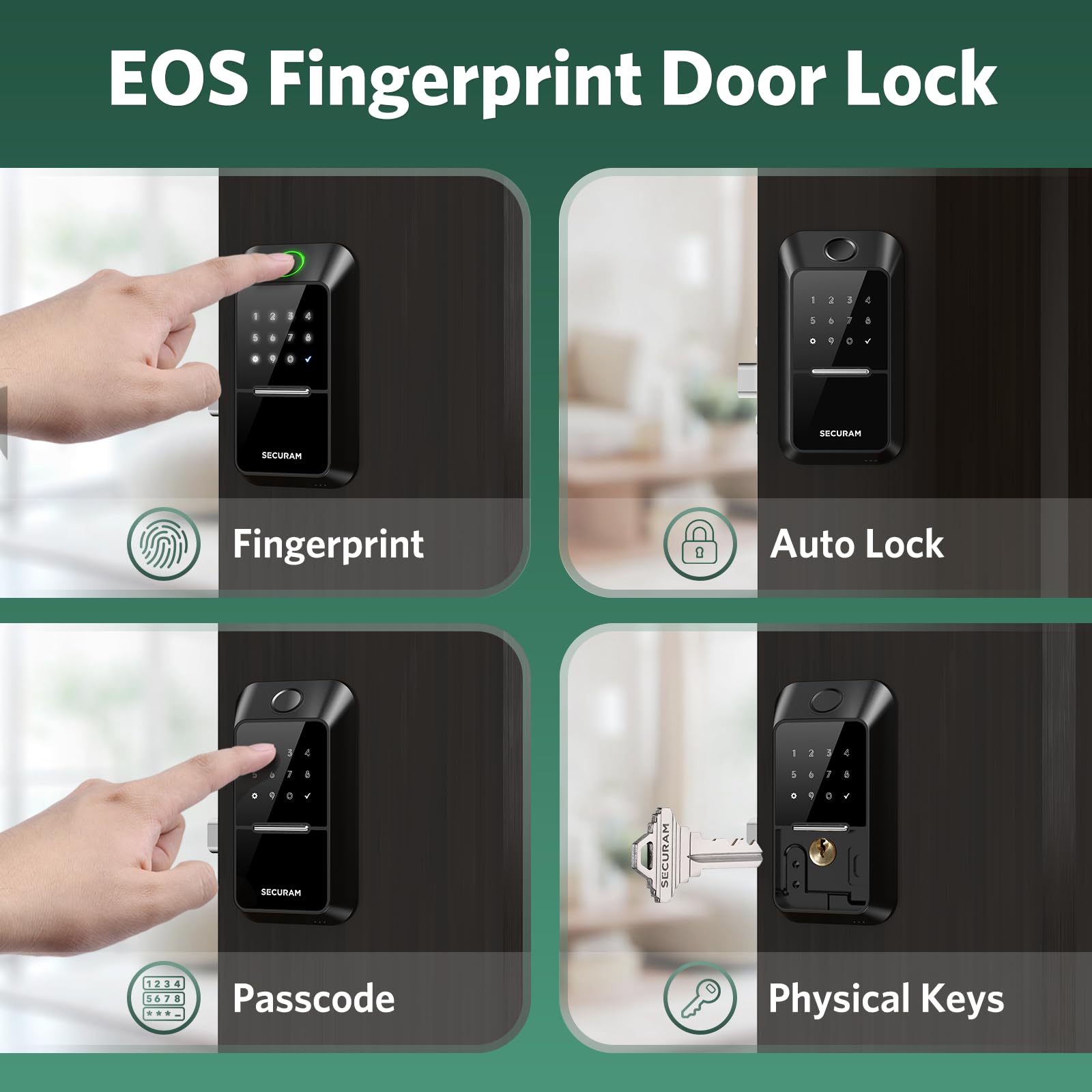 Securam Fingerprint Door Lock Keyless Entry Door Lock Deadbolt Lock With Code Mechanical Key Keyless Deadbolt, Non-Wi-Fi, Silver