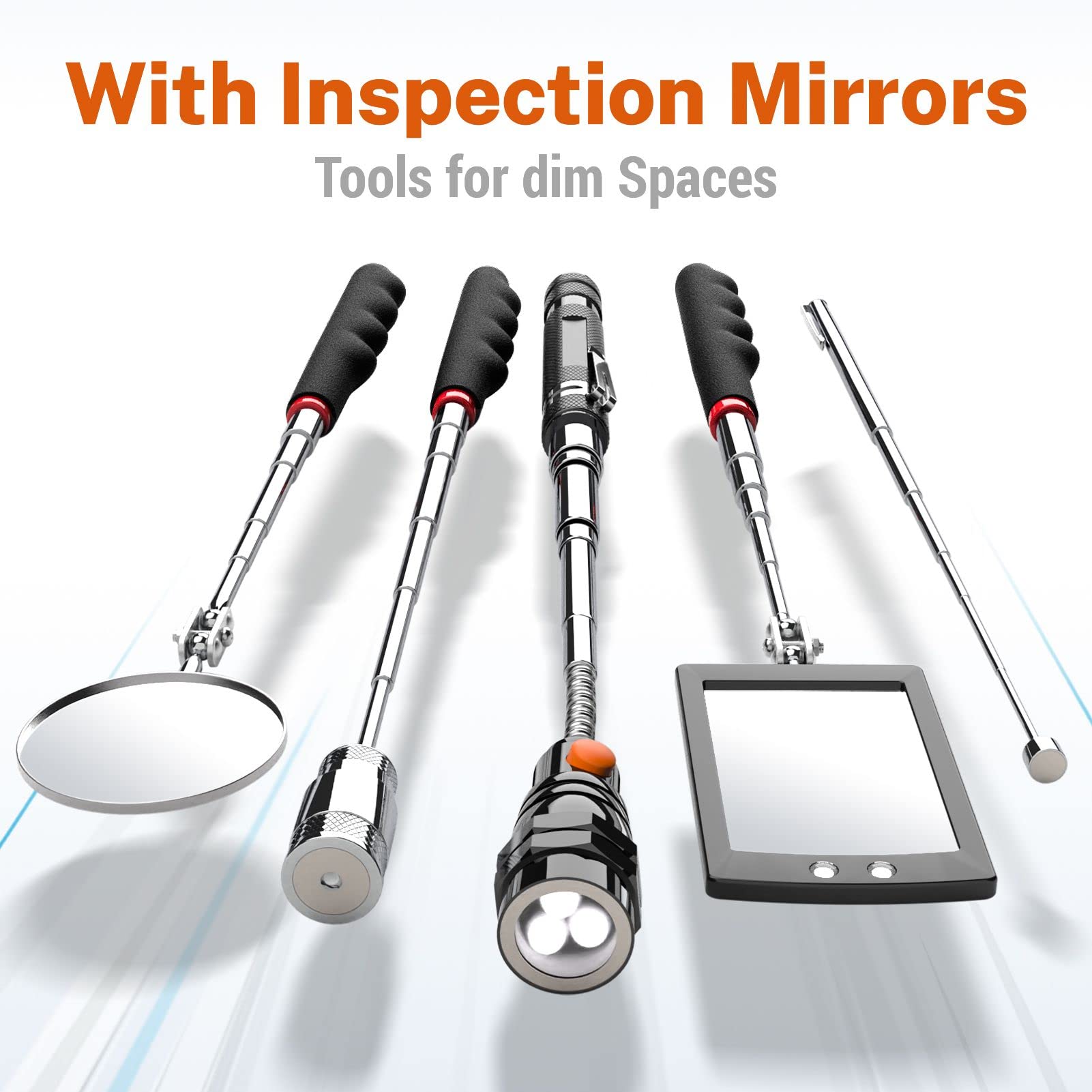 Egifi  For Him, Fathers Day Dad , Telescoping Magnetic Pickup Tool Set With 1 & 15 Lb Pick Up Sticks, Round And Square Adjustable Inspection Mirror And Flexible Led Flashlight
