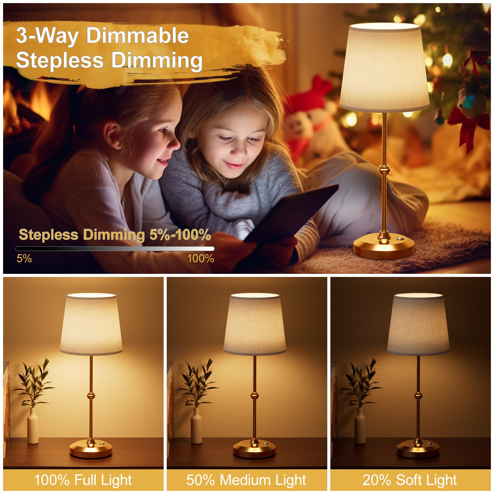 Nulmvic Portable Cordless Table Lamp, Rechargeable 5200Mah Battery Operated Light, Fabric Shade Wireless Lights, 3-Way Dimmable Led Touch Desk Lamp For Dining Room, Bedroom, Bedside, Bar, Camping
