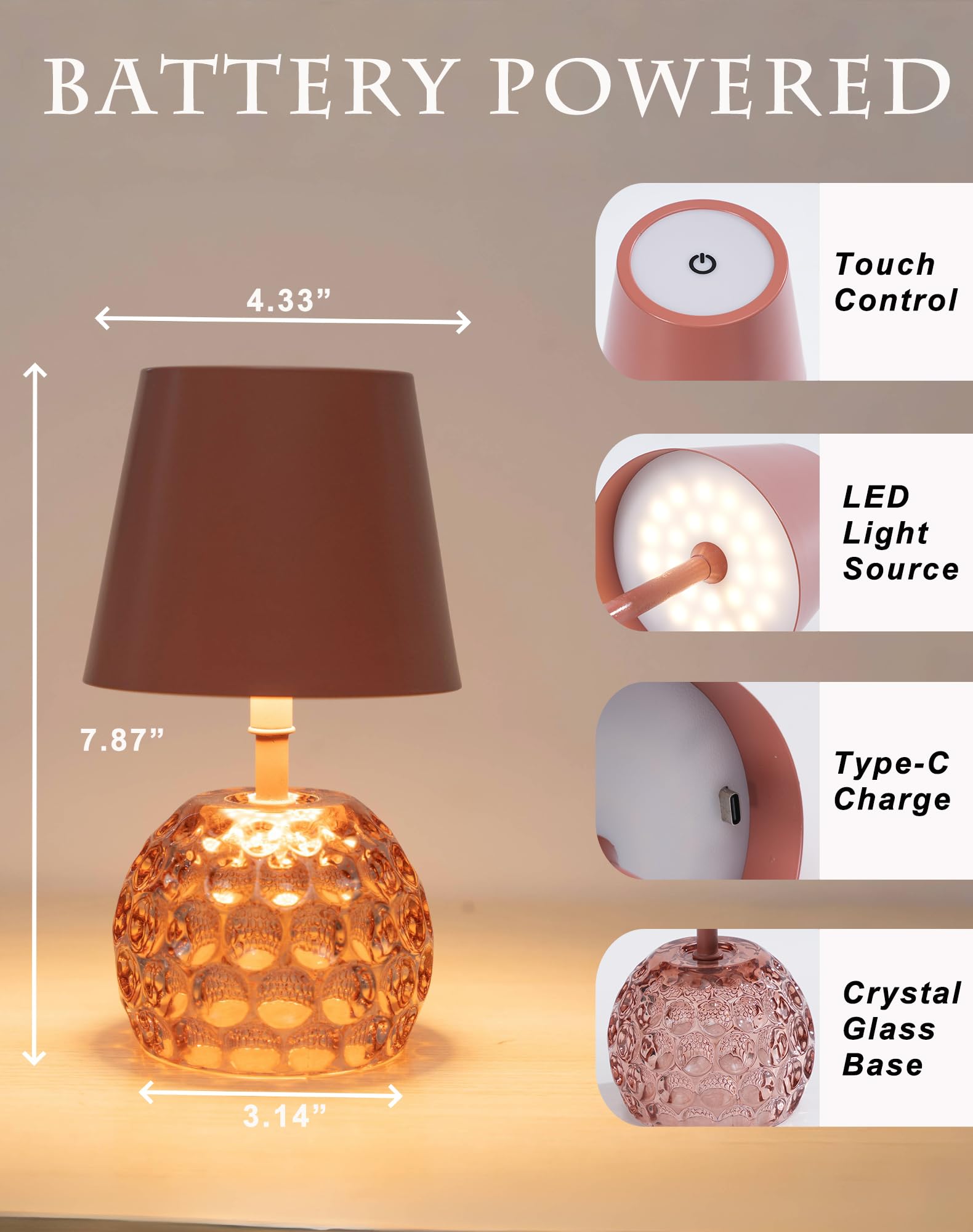 Jaoselap Table Lamp,Portable Desk Lamp,For Restaurant/Bedroom/Bars/Outdoor Party/Camping/Coffee Shop Night Light