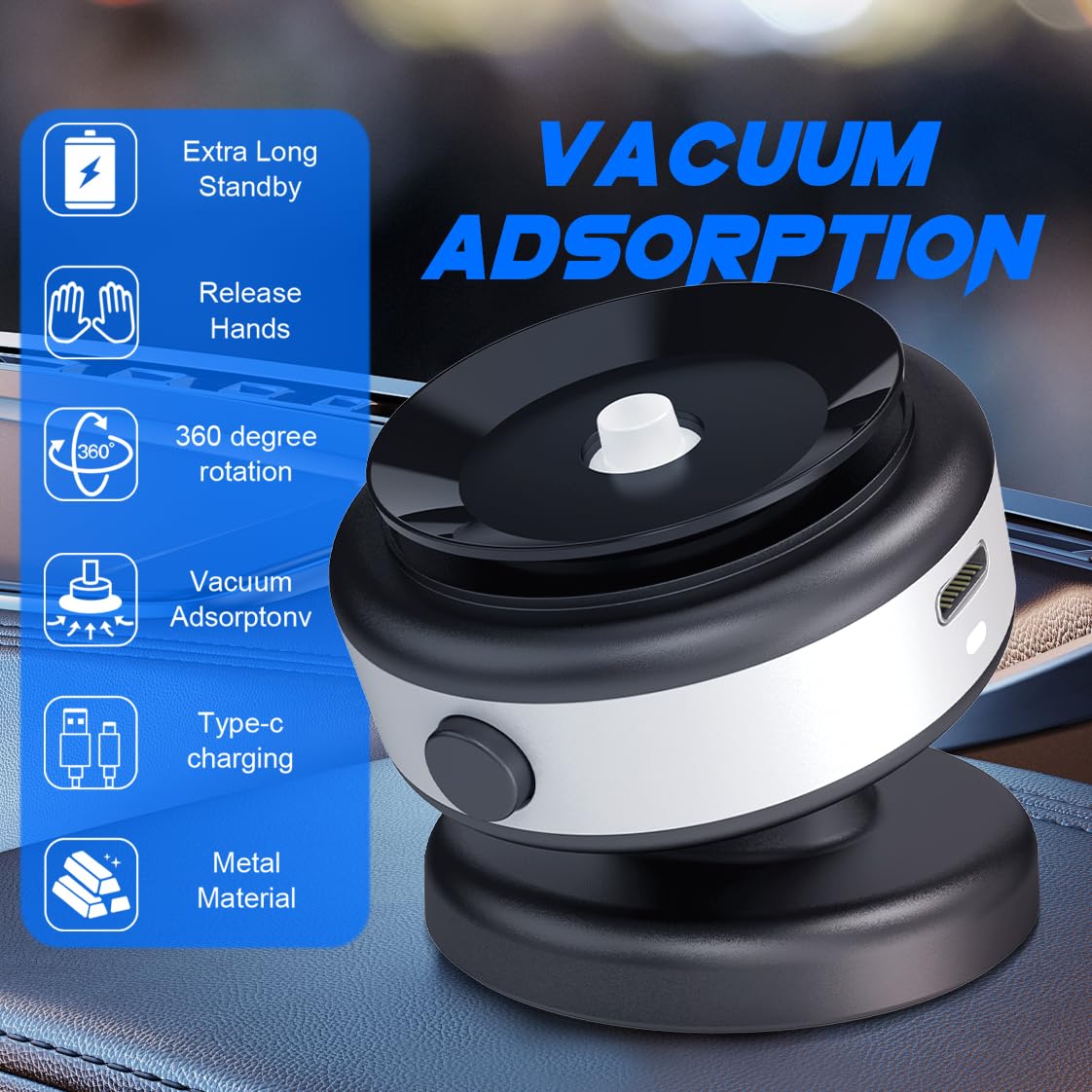 Fostex Vacuum Magnetic Phone Holder Magnet,360 Adjustable Rotatable Magnetic Mount,Electric Vacuum Magnetic Phone Holder,Hands- Phone Holders For Your Car Iphone 16/15/14/13/12