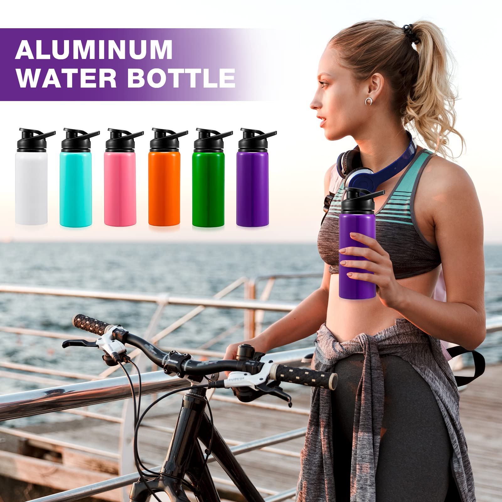 10 Pcs Aluminum Water Bottle 17 Oz Reusable Bike Snap Lid Metal Water Bottle Lightweight Portable