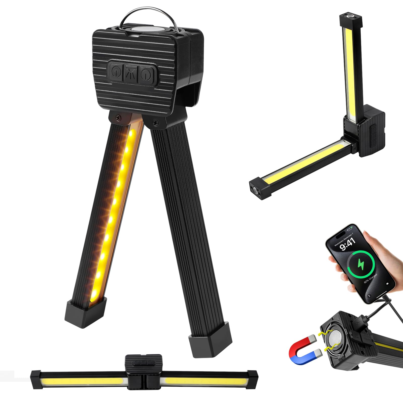 Okniao Magnetic Gym Lamp For Posing, Portable Magnet Led Flashlight With Hanging Hook, 7Th Gear Dimming & 180 Degree Folding, Handheld Usb Rechargeable Power Bank Camping Light (1 Pcs)
