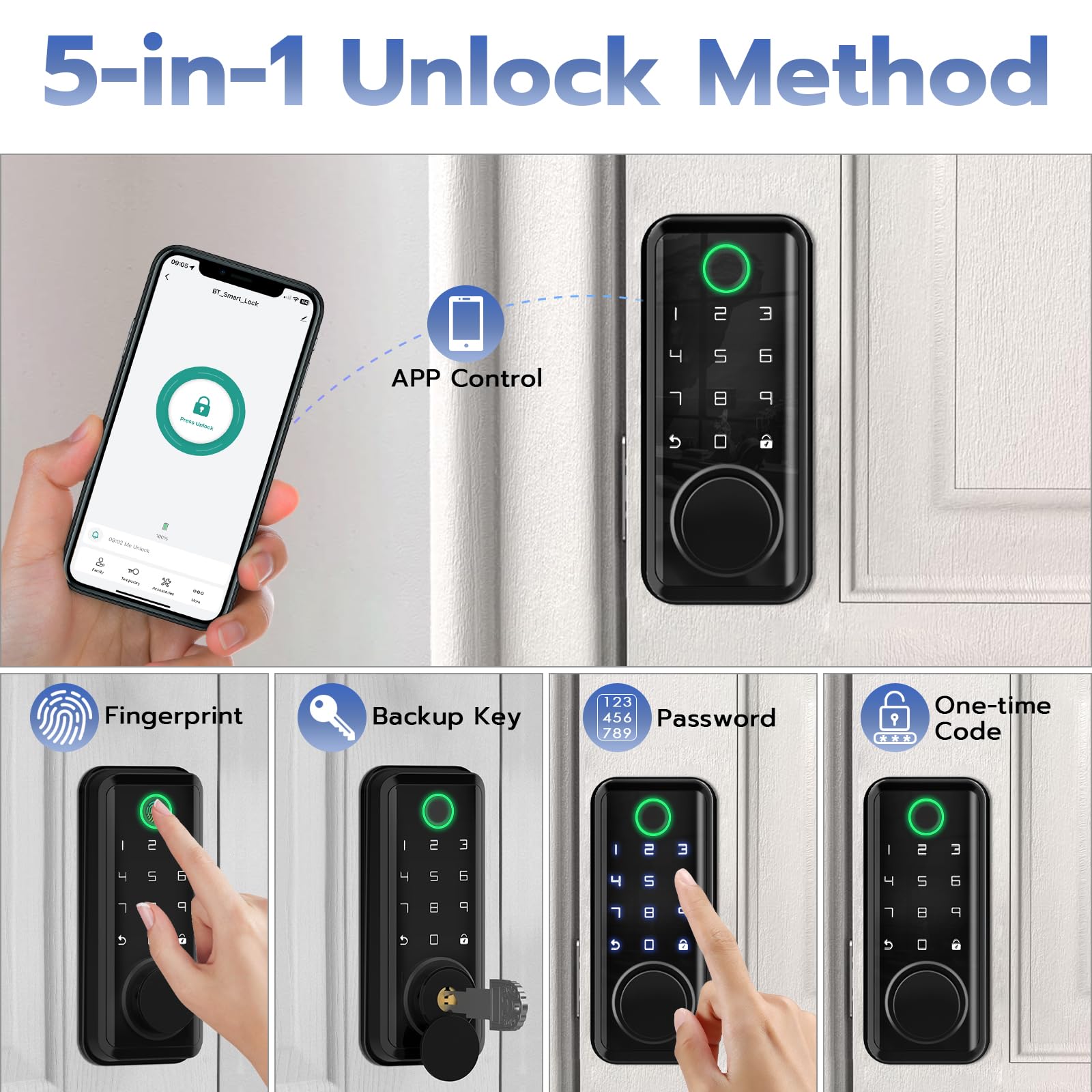 Eseesmart Smart Door Lock Deadbolt With Keypad - Keyless Entry Door Lock - Smart Locks For Front Door - Fingerprint Electronic Digital Auto Lock With App Control - Easy Install