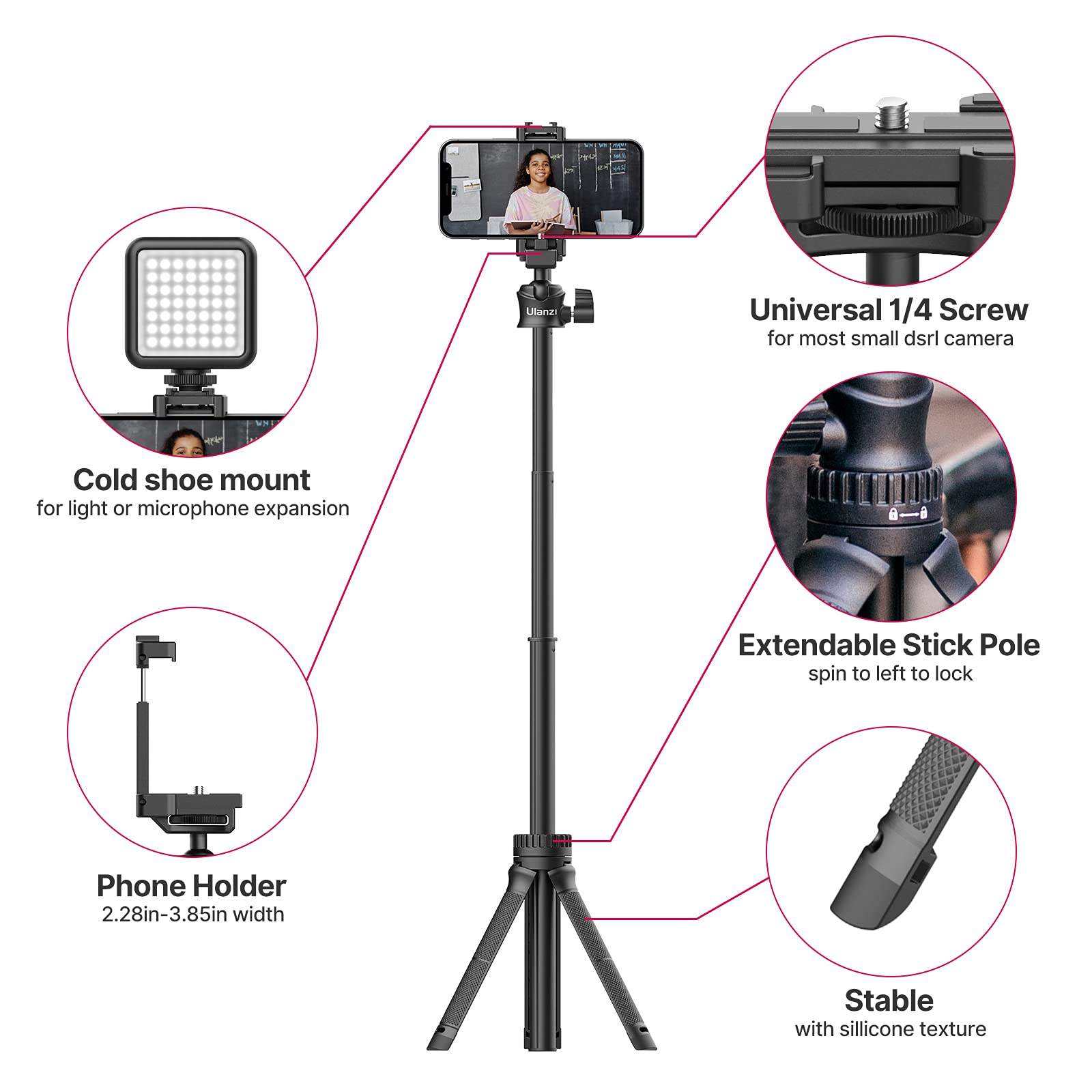 Ulanzi Smartphone Tripod, Mt-34 Selfie Stick Tripod All-In-One, Extendable Tripod Camera Compatible With Iphone 12 Pro Max/12 Mini/11 Pro Max/Xr/X, Samsung Phone, Vlog Camera
