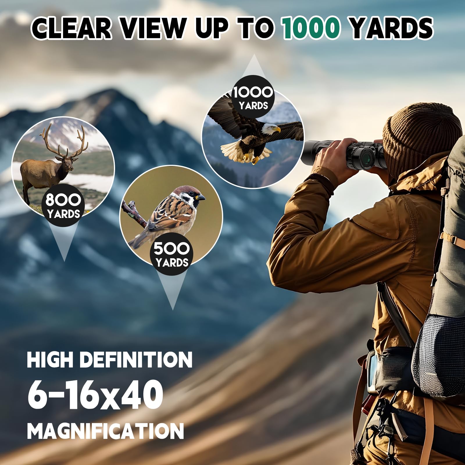 Sogries 6-16X40 Hd Zoom Binoculars For Adults, High Powered, Large View, Bak4 Prism, Waterproof, Clear Low Light Vision For Bird Watching,Hiking, Travel