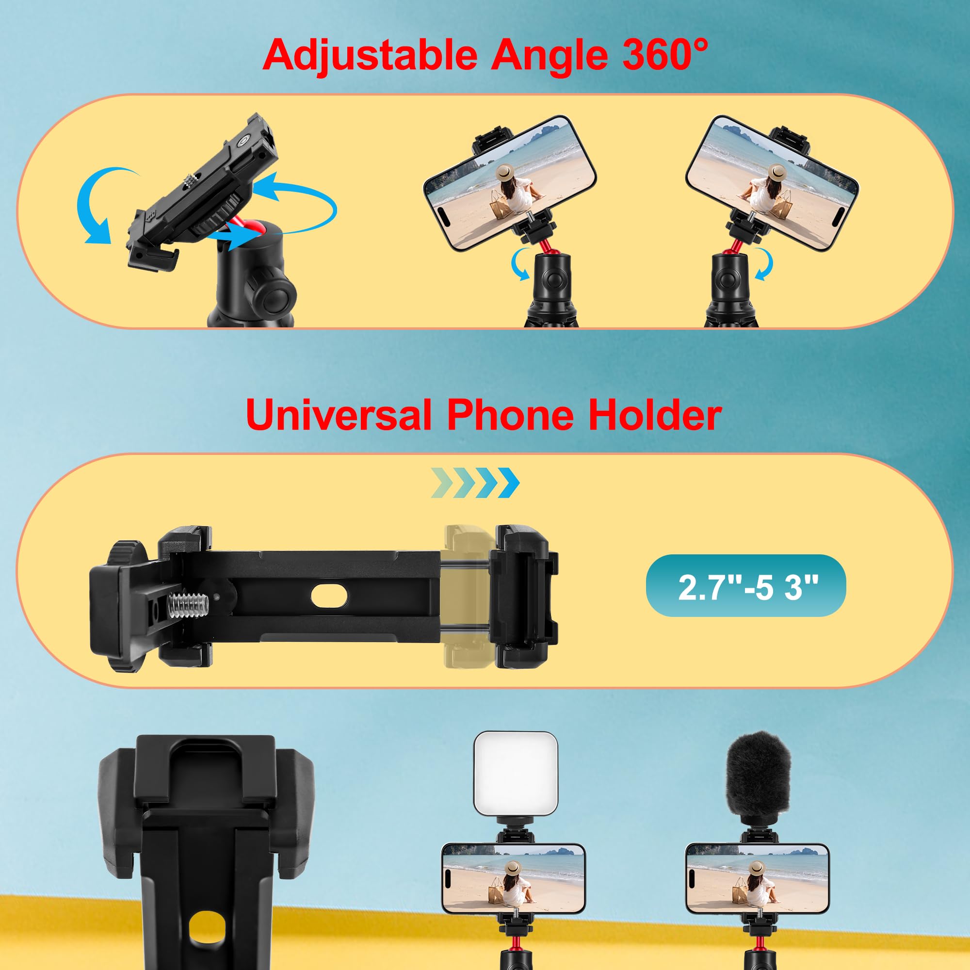 Zeadio Flexible Camera Tripod Kits, With 360° Ball Head Cold Shoe Mount, Portable Vlog Travel Selfie Stick Handle Grip For Cameras Sport Camera Dslr