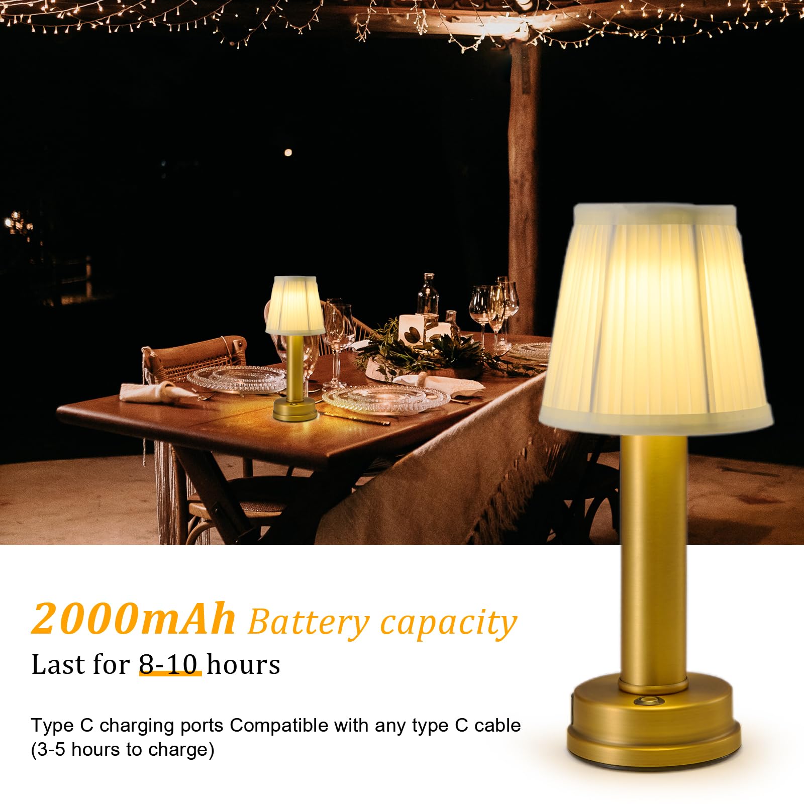 Eypid 2000Mah Battery Operated Table Lamps 3W Led Table Lamp Dimmable Portable Table Lamp 3 Level Brightness Cordless Table Lamps For Living Room,Bedside,Bedroom,Restaurant,Bar(Gold)