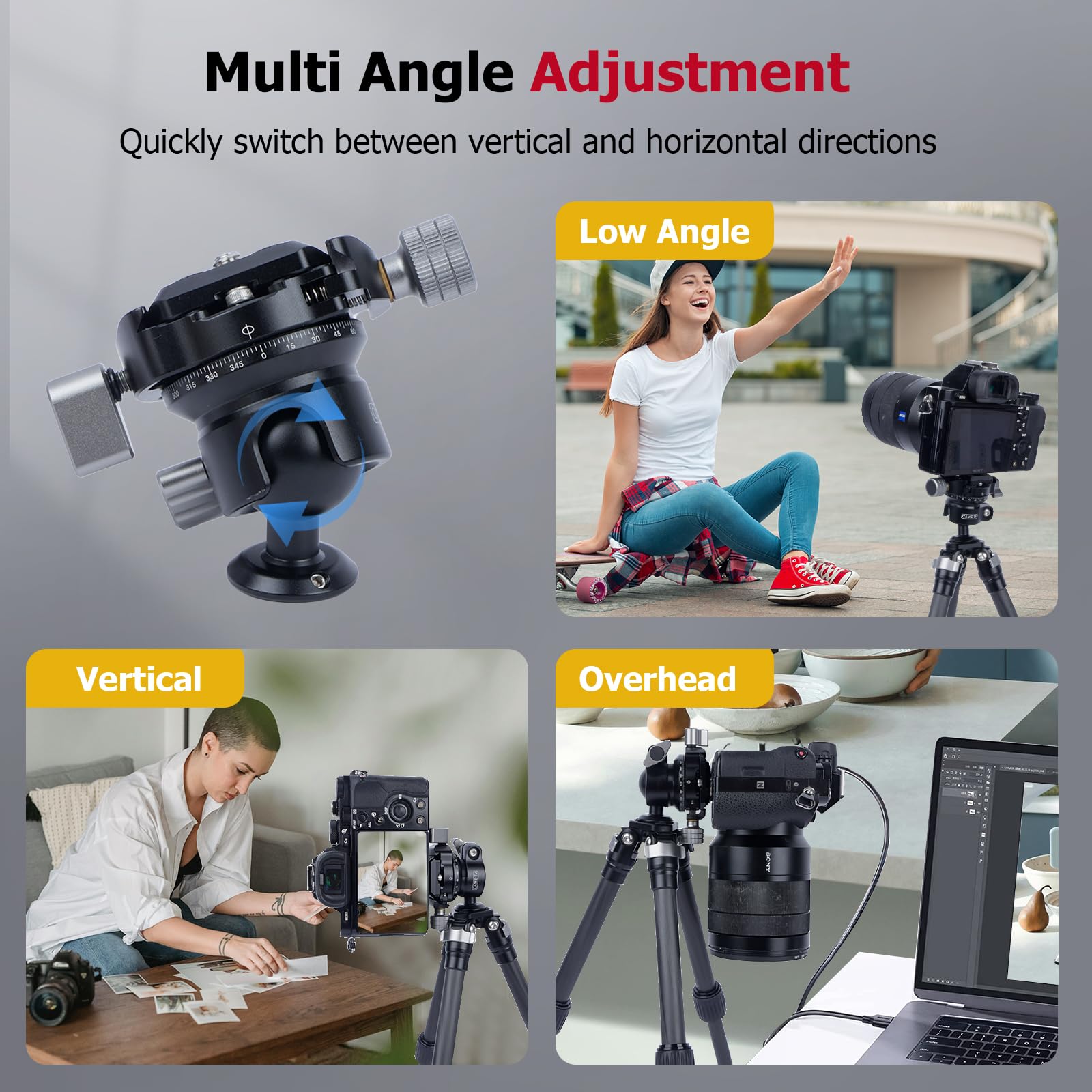 Mechrig Adjustable Carbon Fiber Tripod With 360° Panoramic Metal Ball Head, Compatible With Camera, Phone, Action Cam, Lightweight Travel Tripod For Photography, Vlogging, Live Streaming 61024