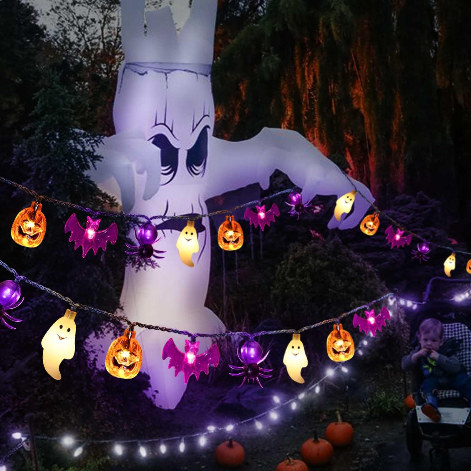 Janchs 40Led Solar Pumpkin Bat Ghost Spiders Lights For Halloween Decorations, 8 Modes, Waterproof, Auto On/Off, For Garden Decor, Halloween, Yard, Lawn, Outdoor Use