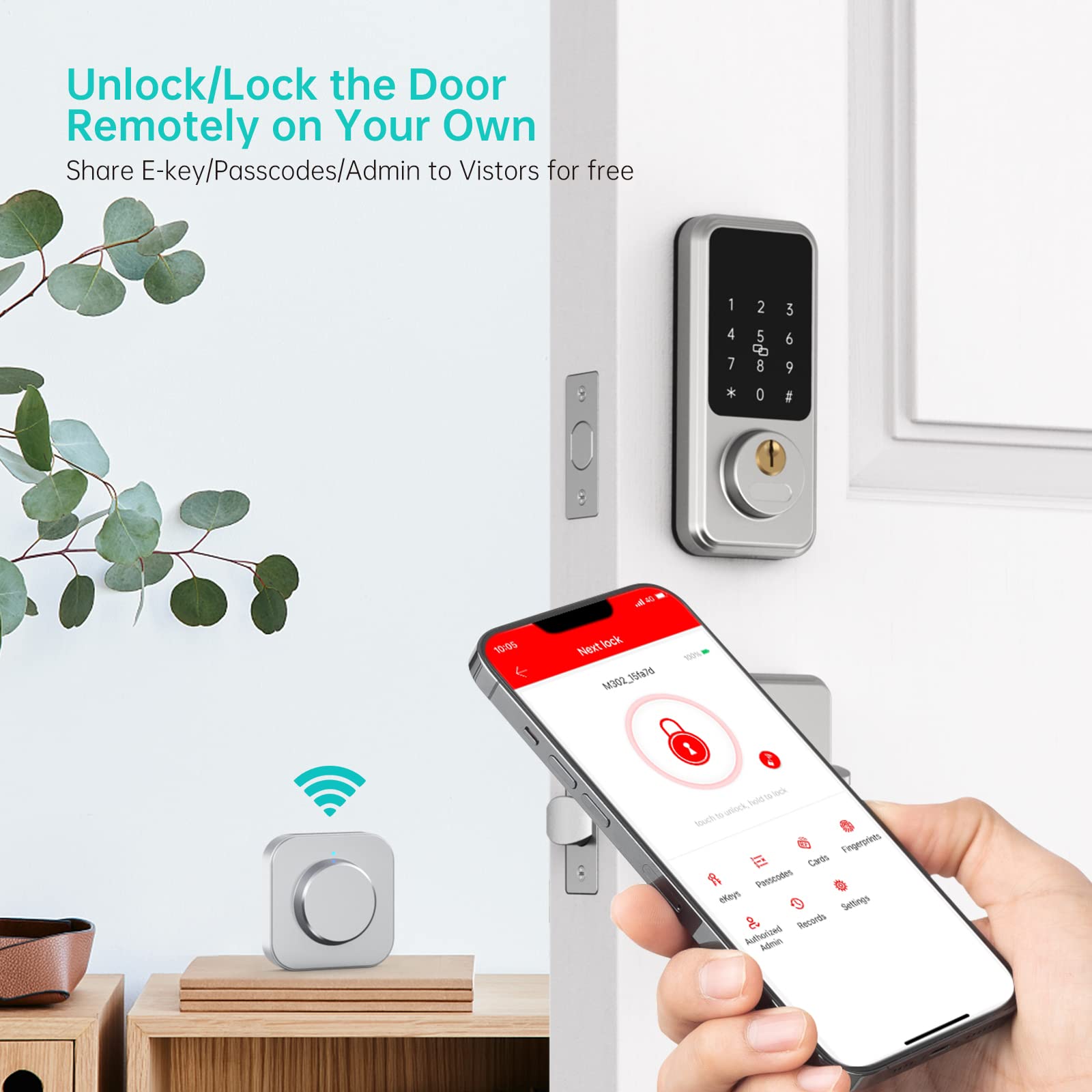 Hornbill Wifi G2 Gateway Remote Control For Smart Door Lock, Wifi Hub/Bridge For Smart Lock Controlled By Tt Lock Next Lock App,Compatible With Alexa Voice Control, Work For 2.4 Ghz Wifi