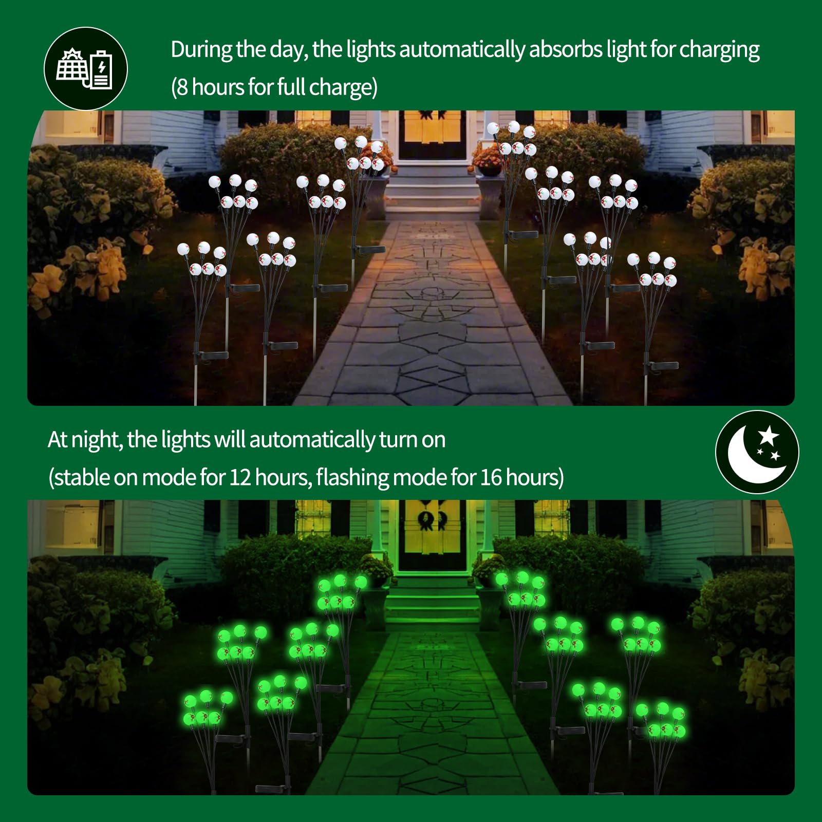 Mououso Solar Halloween Lights，2 Pack Green Halloween Eyeball Lights Outdoor, Solar Firefly Lights Swaying By Wind With 2 Modes Halloween Pathway Lights For Patio Yard Garden Halloween Decorations